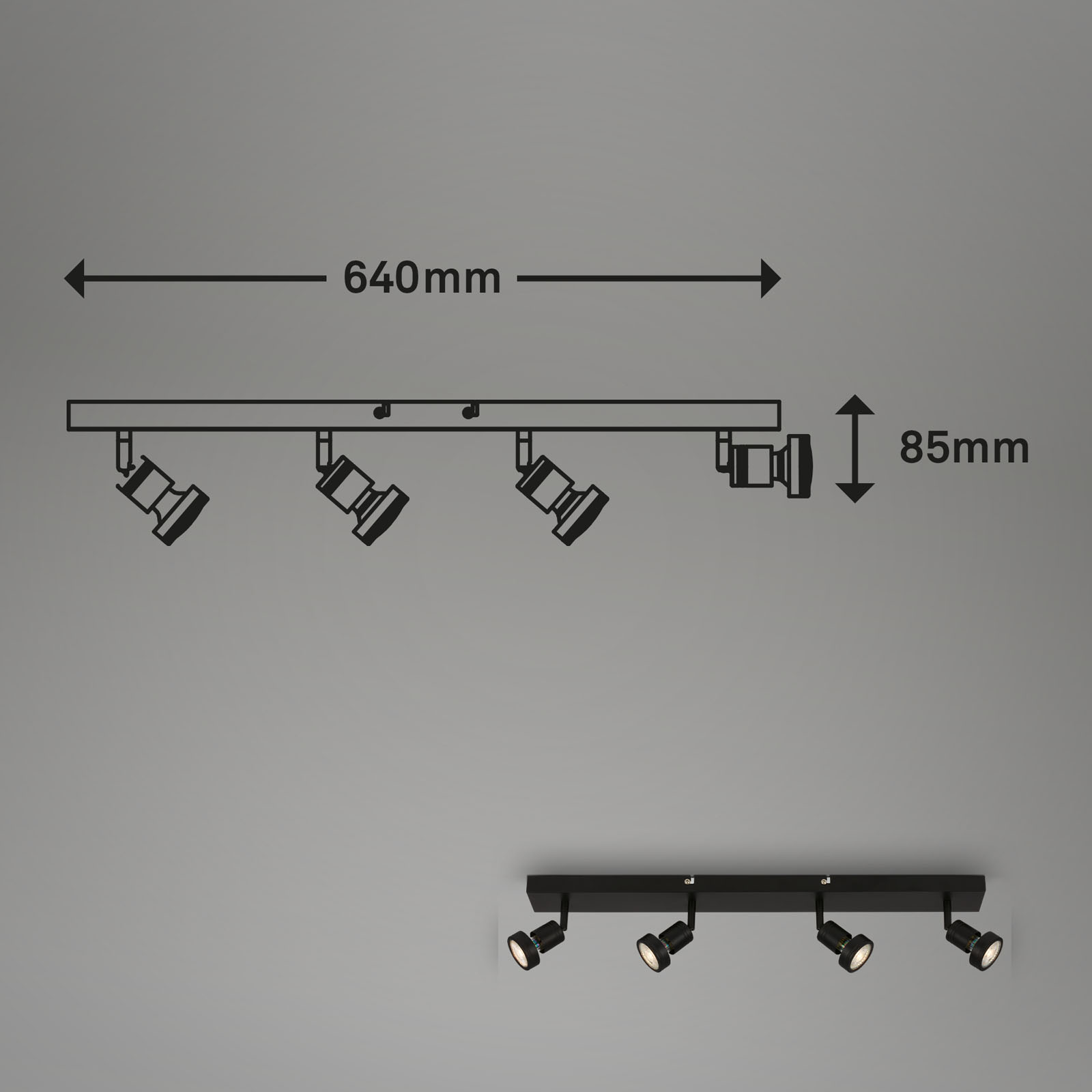 LED Spotleuchte schwarz 4xLED/GU10 Maßzeichnung