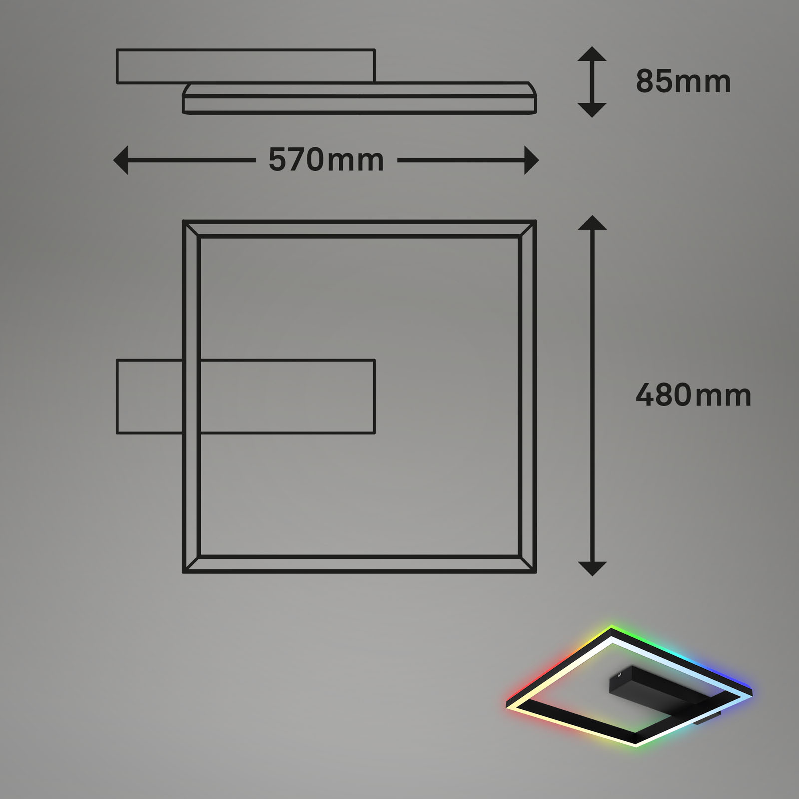 RGB CCT LED Deckenleuchte schwarz Maßzeichnung