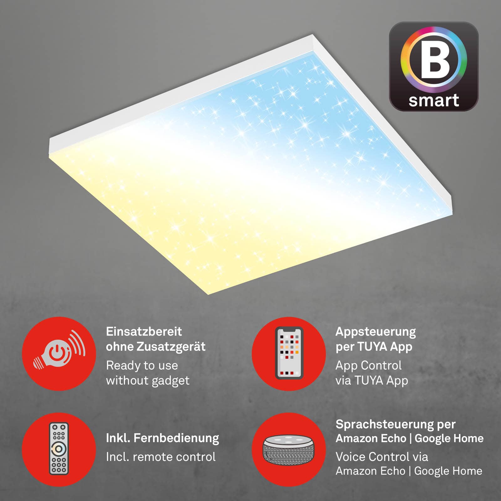 Bsmart WiFi + BluetoothFramelessRahmenloses CCT LED Panel mit Sternenhimmeleffekt Funktion