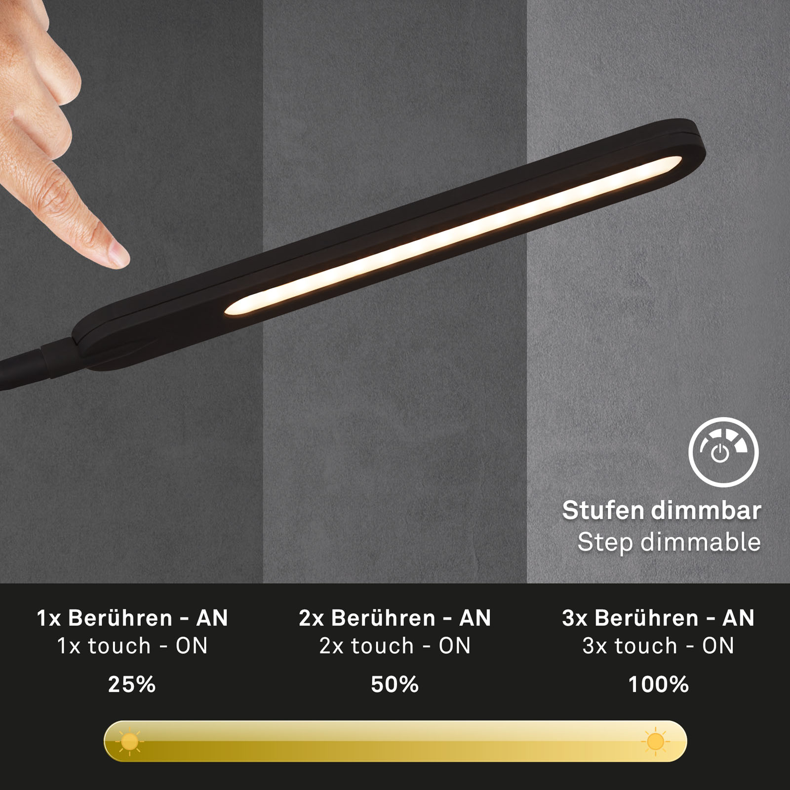 Homeoffice CCT LED Stehleuchte Touch schwarz Dimmbarkeit