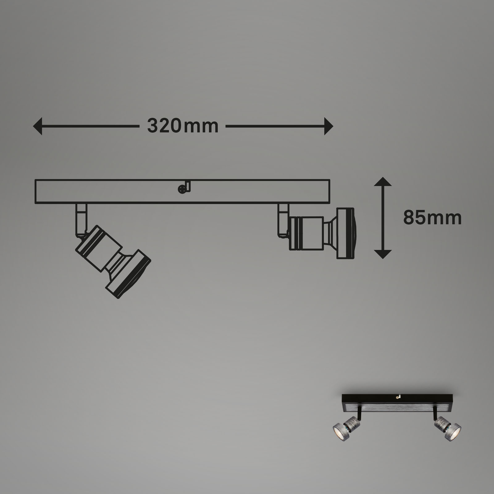 LED Spotleuchte antik-silber LED/GU10 Maßzeichnung