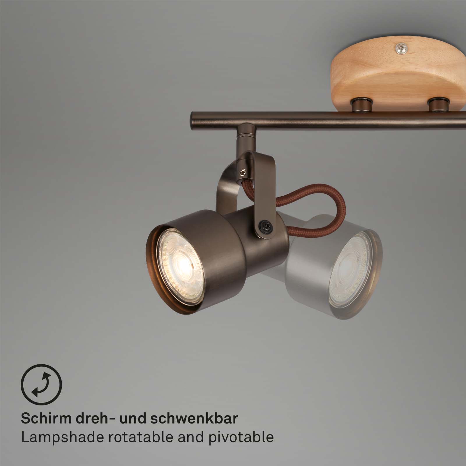 LED Spotleuchte antik-grau mit Holz 4xLED/GU10 Freisteller2