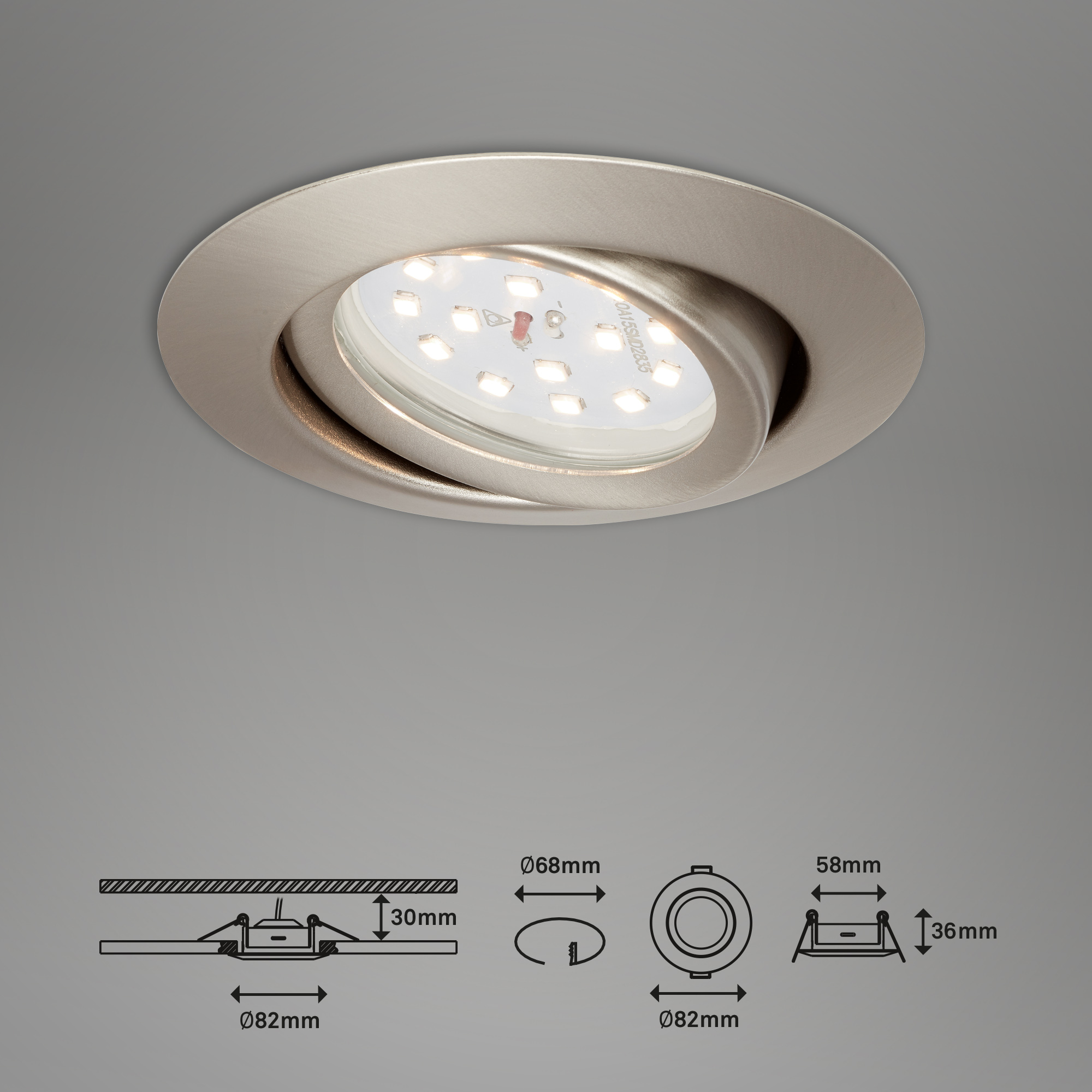 LED Einbauleuchten 3er-Set matt-nickel LED-Modul Maßzeichnung