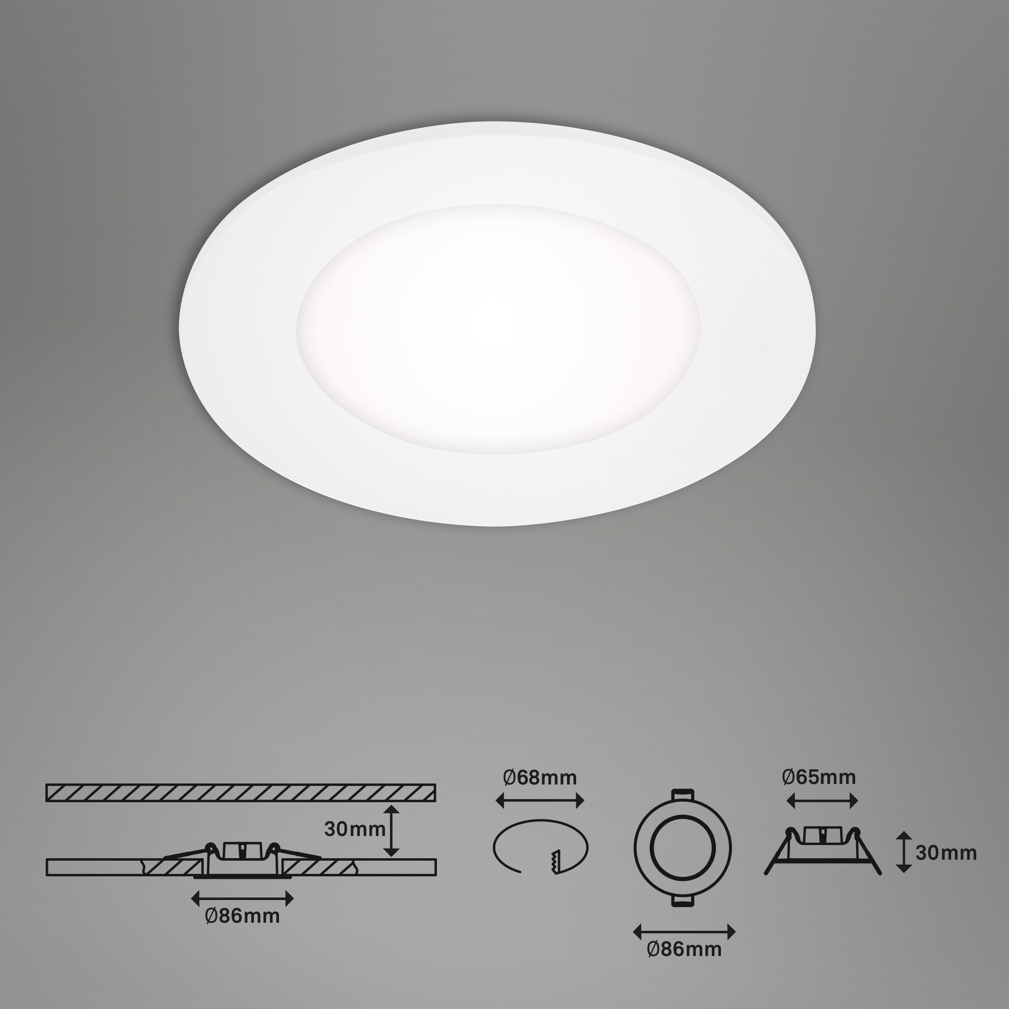 LED Einbauleuchten 3er-Set weiß LED-Platine Maßzeichnung