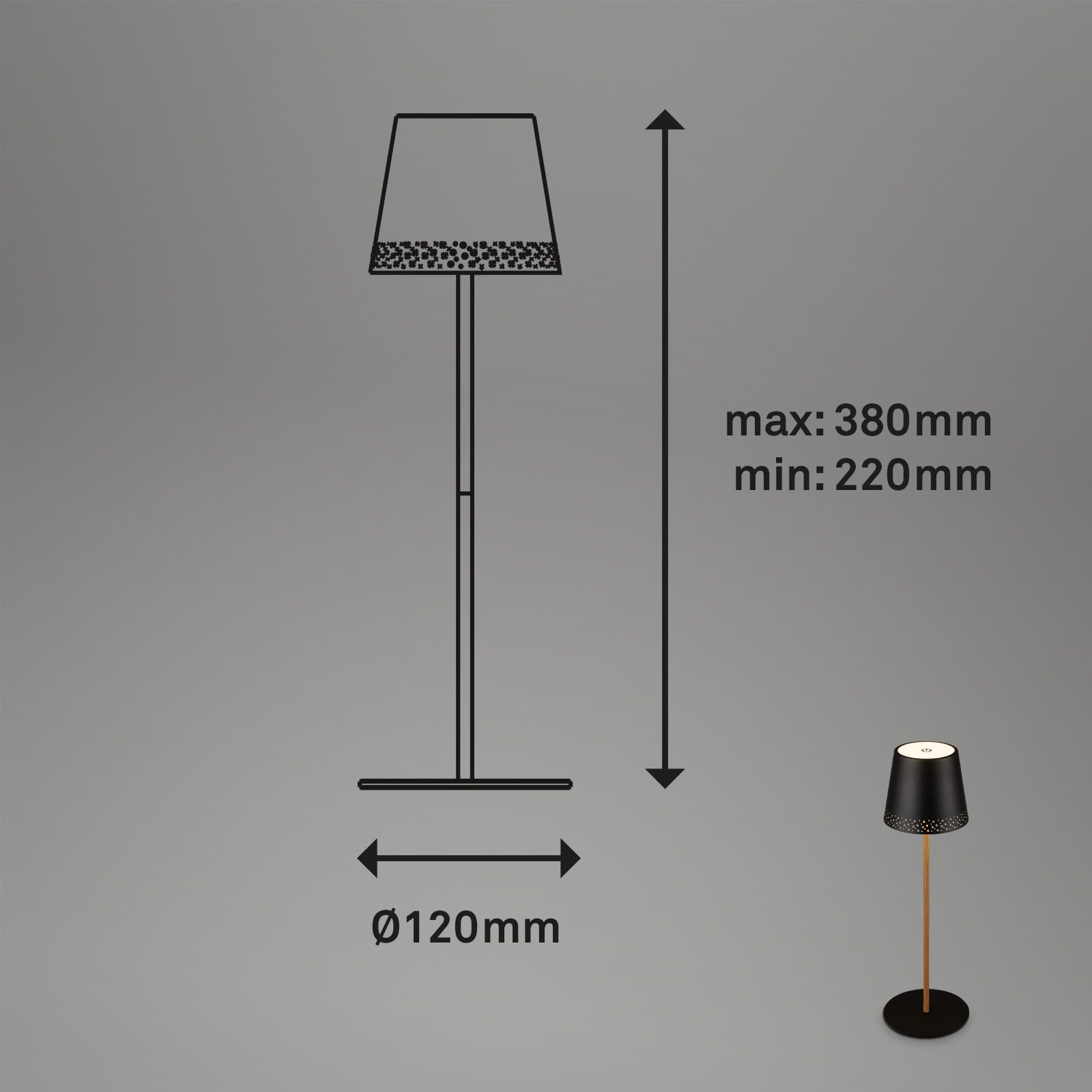 LED Akku-Tischleuchte schwarz Maße