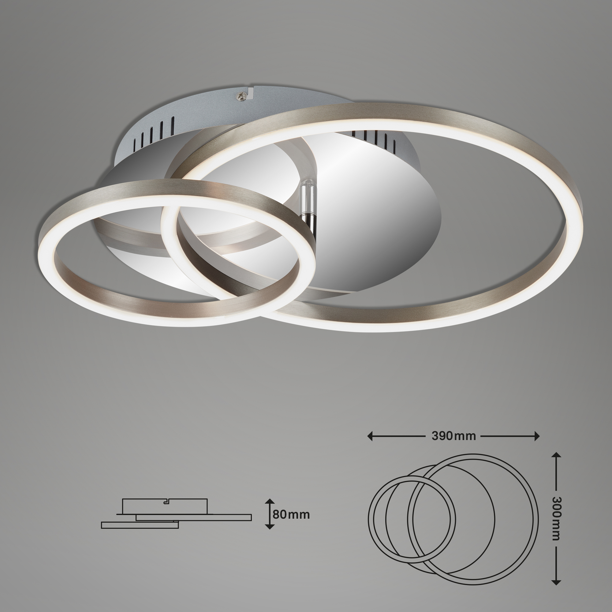 "Frames" LED Deckenleuchte - drehbar chrom-alu LED3 + LED Maßzeichnung