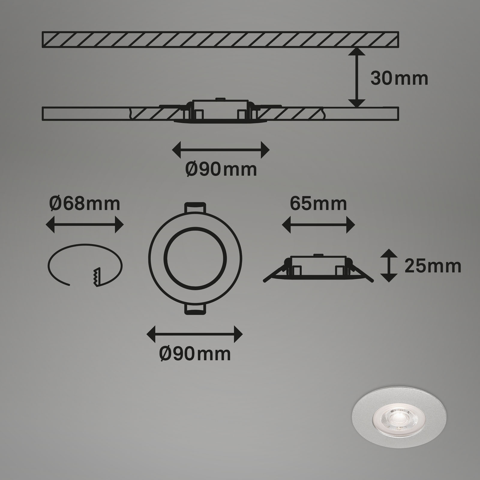 LED Einbauleuchten chrom-matt LED-Platine Maßzeichnung