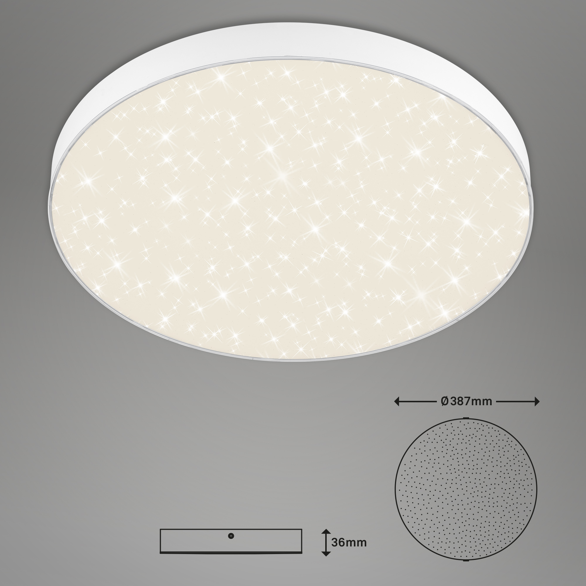 Rahmenlose LED Aufbauleuchte mit Sternendekor weiß LED-Platine4 Maßzeichnung