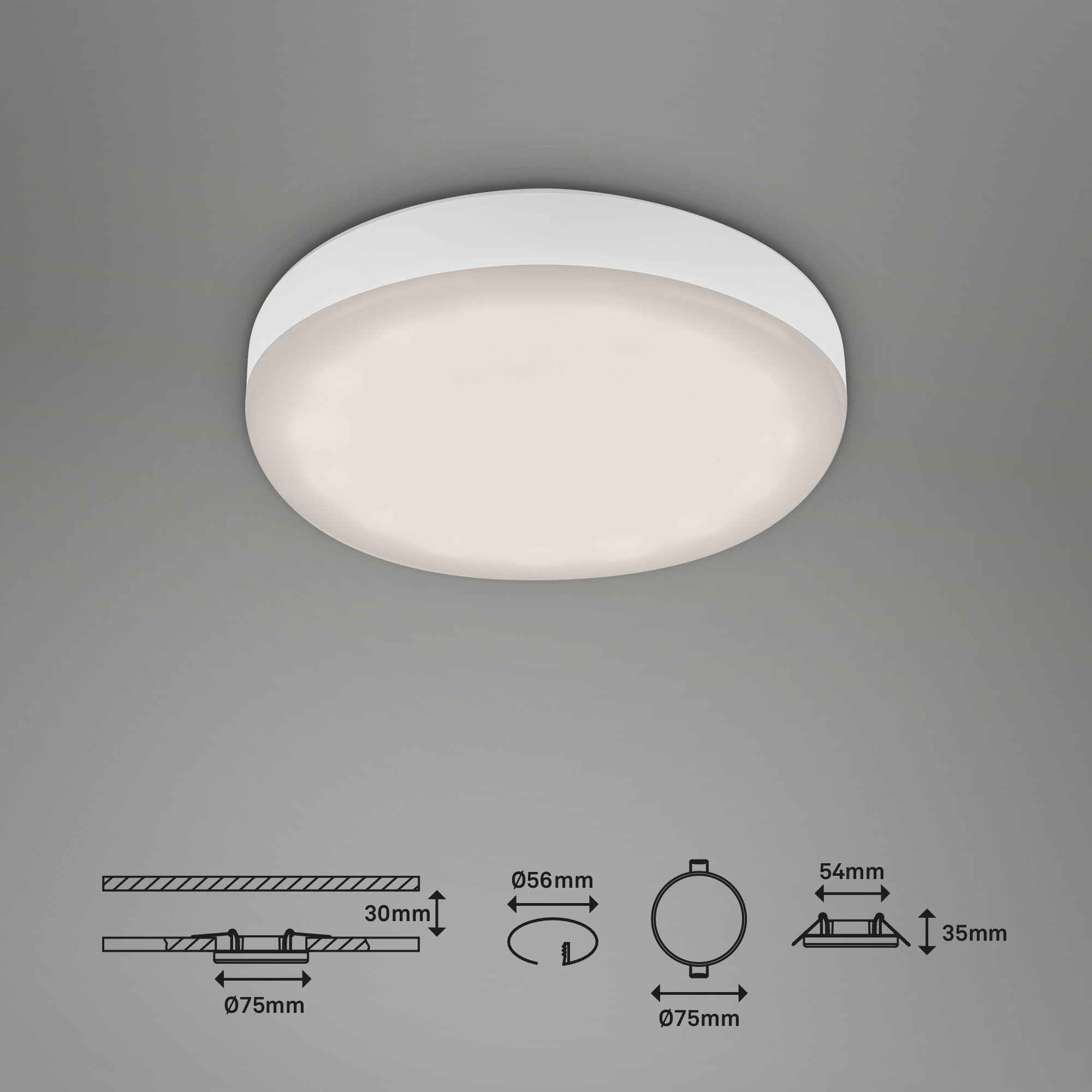 Rahmenlose LED-Einbauleuchten 3er-Set weiß LED-Platine Maßzeichnung