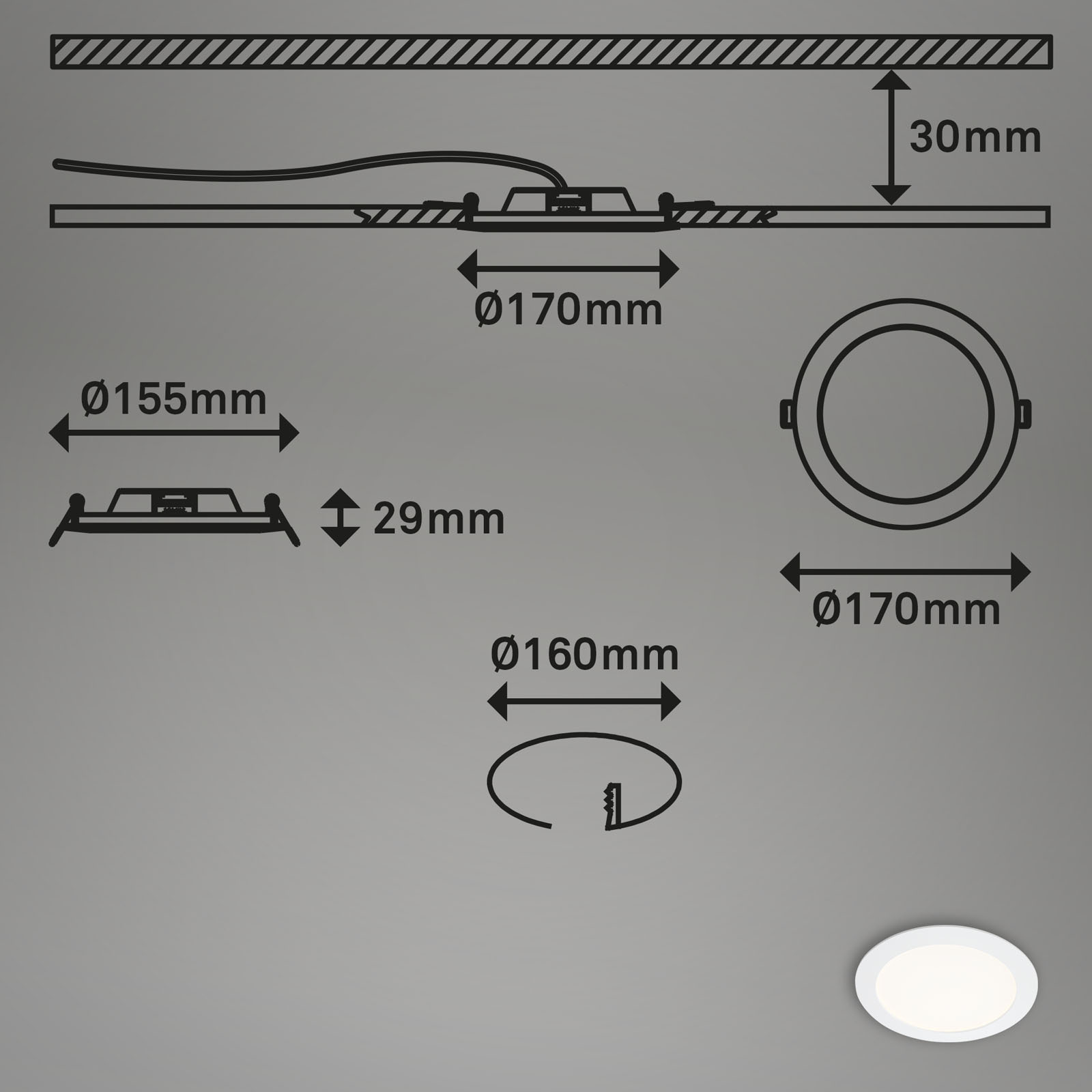 LED Einbauleuchte Weiß Maßzeichnung