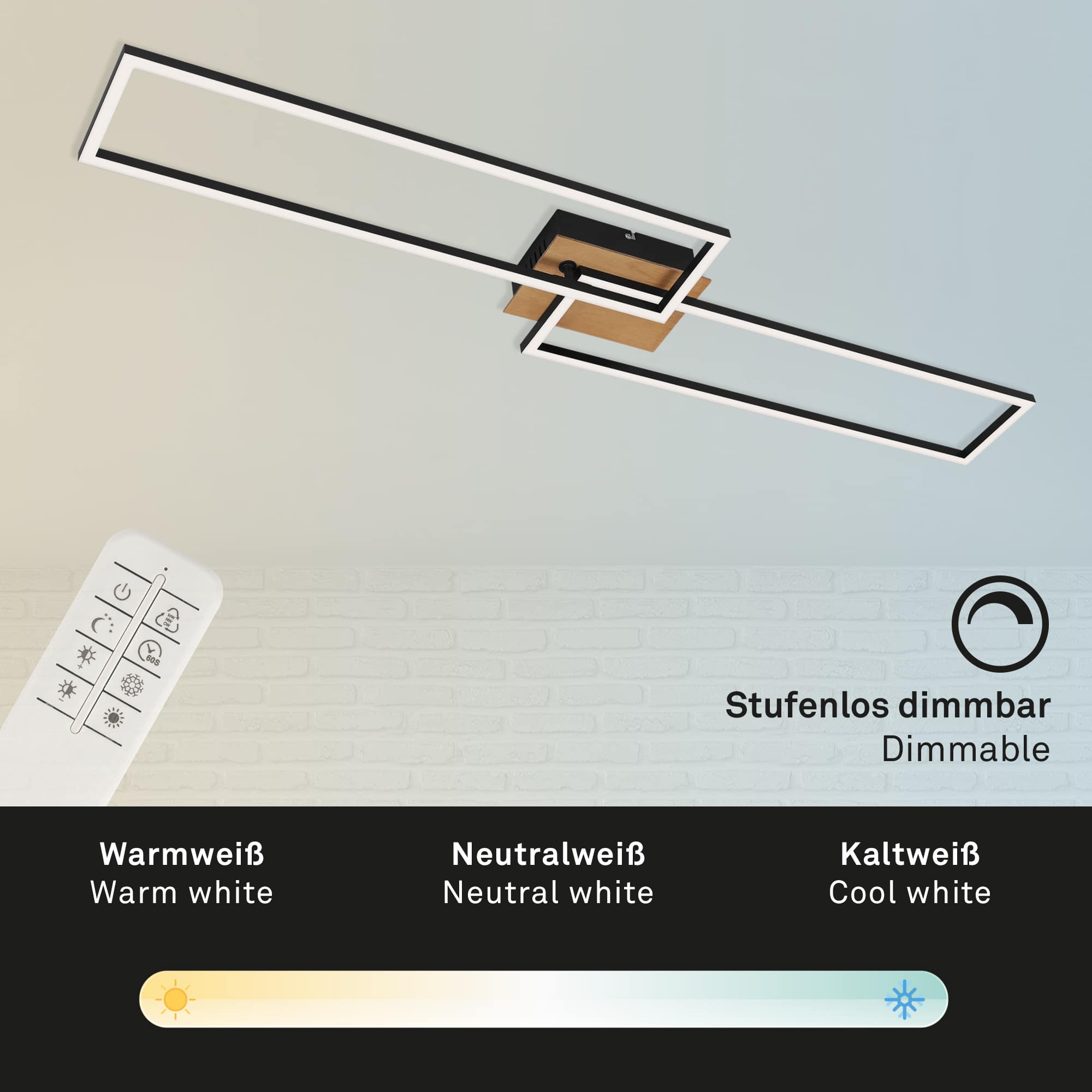 CCT LED Wand- und Deckenleuchte schwarz-Holz LED 4 Funktion