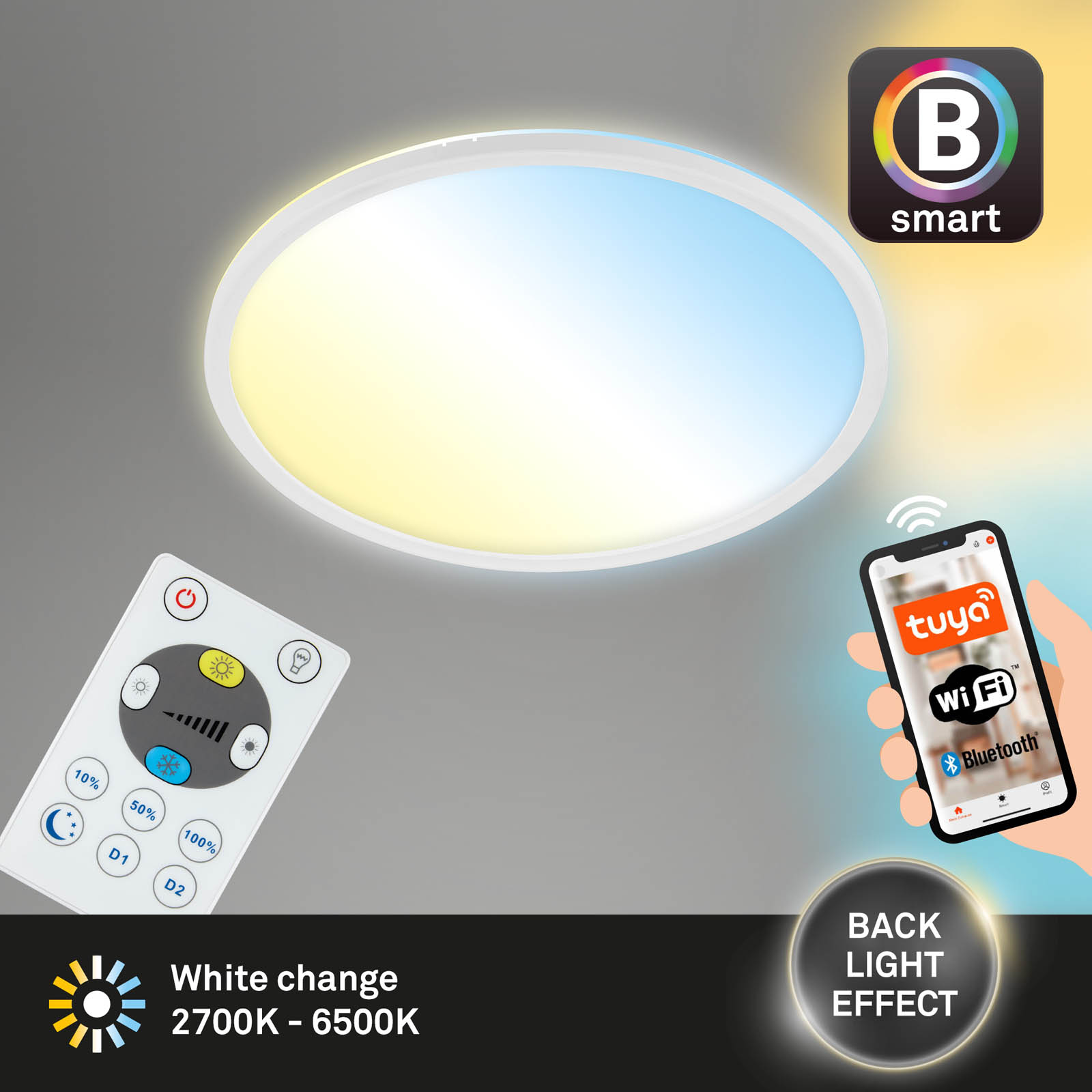 B smart WiFi + Bluetooth Ultraflaches CCT LED Panel mit Backlighteffekt Titelbild