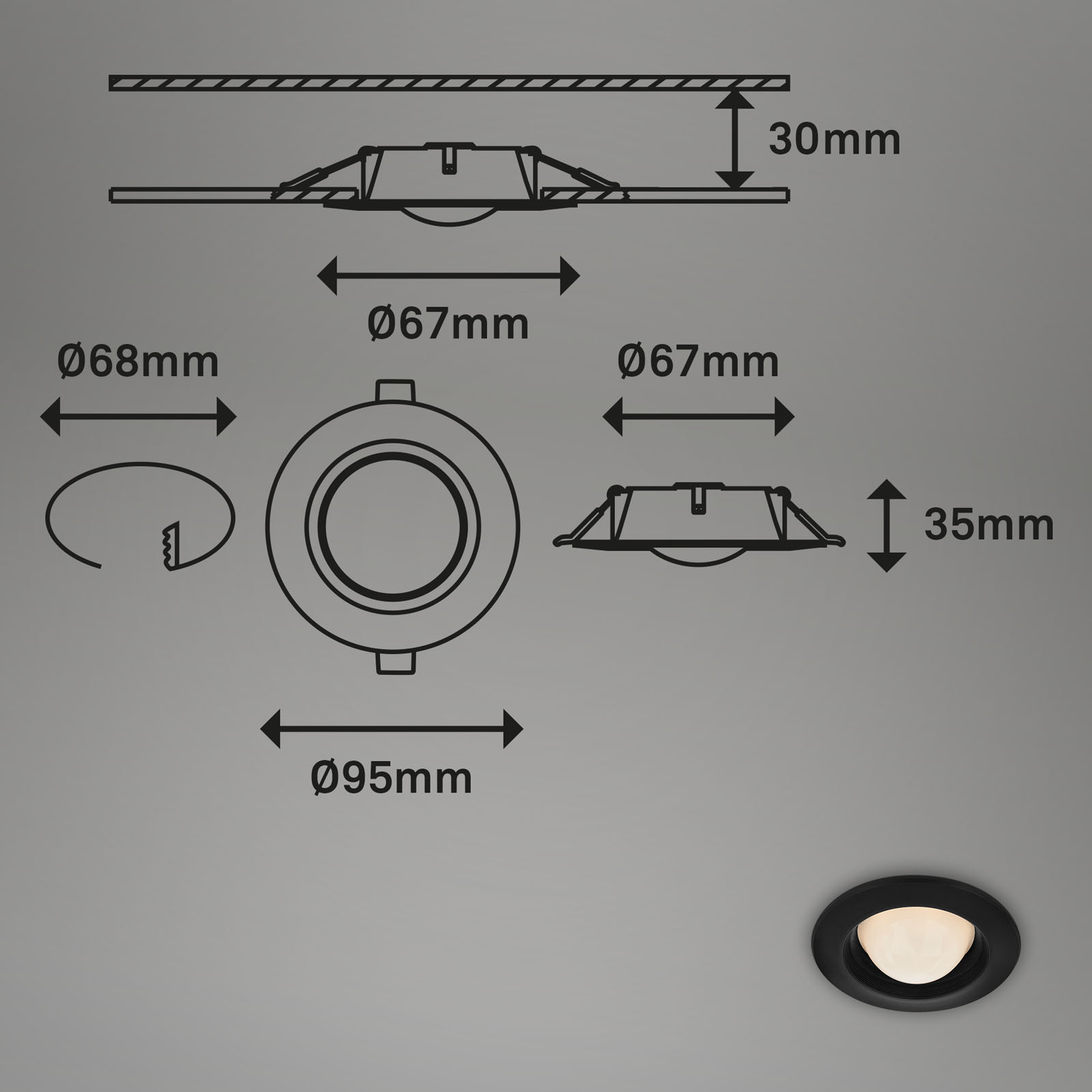 LED Einbauleuchten Schwarz Maßzeichnung