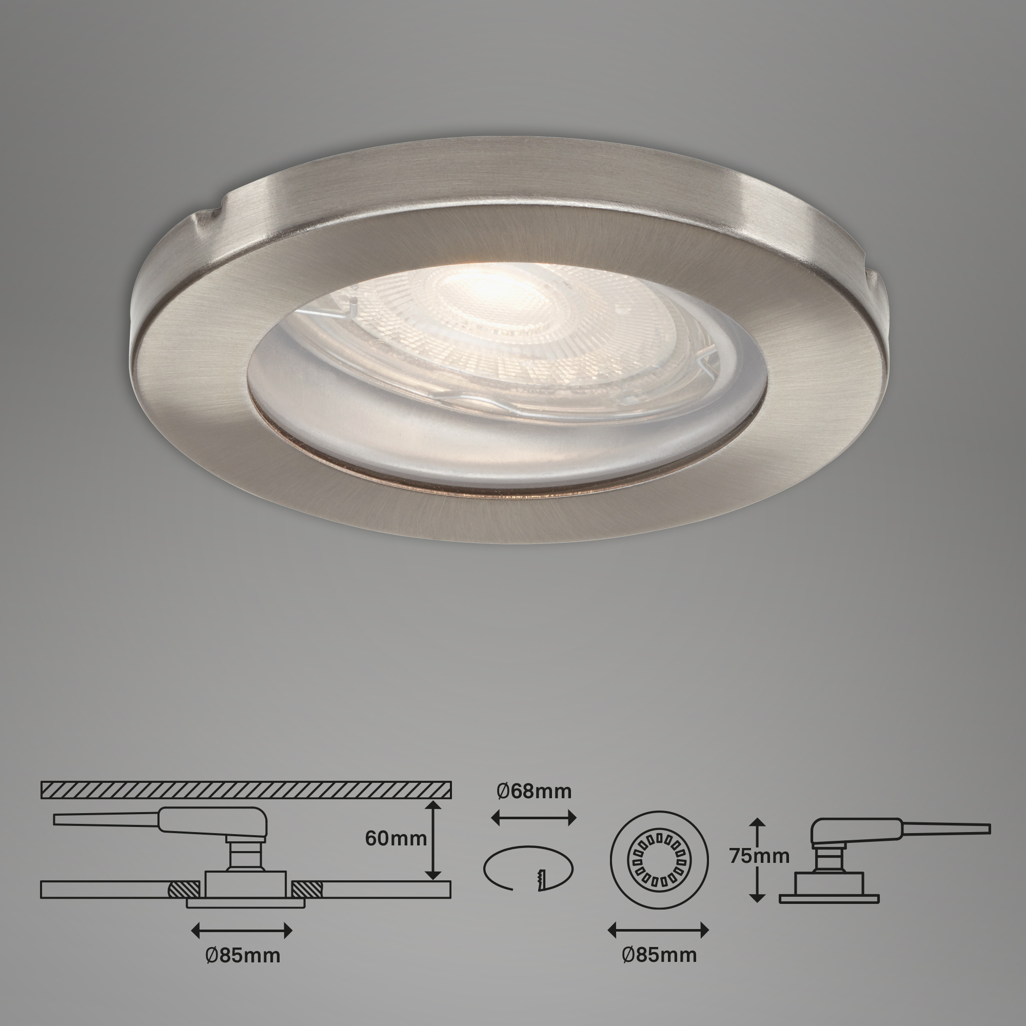 LED Einbauleuchten 3er-Set matt-nickel LED Maßzeichnung