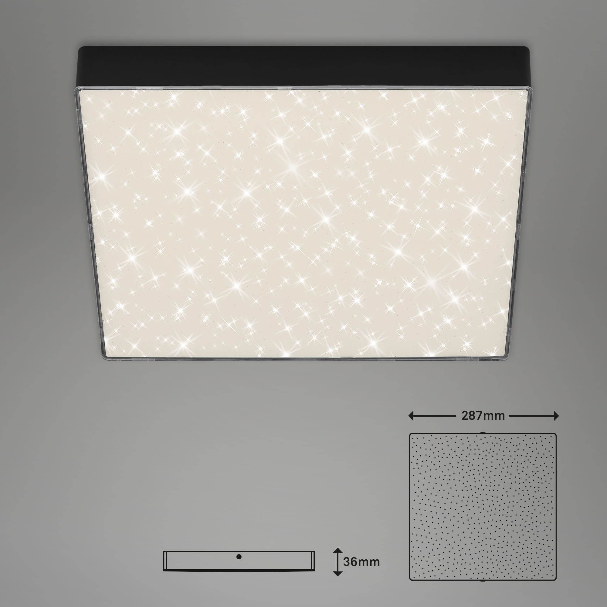 Rahmenlose LED Aufbauleuchte mit Sternendekor schwarz LED-Platine Maßzeichnung