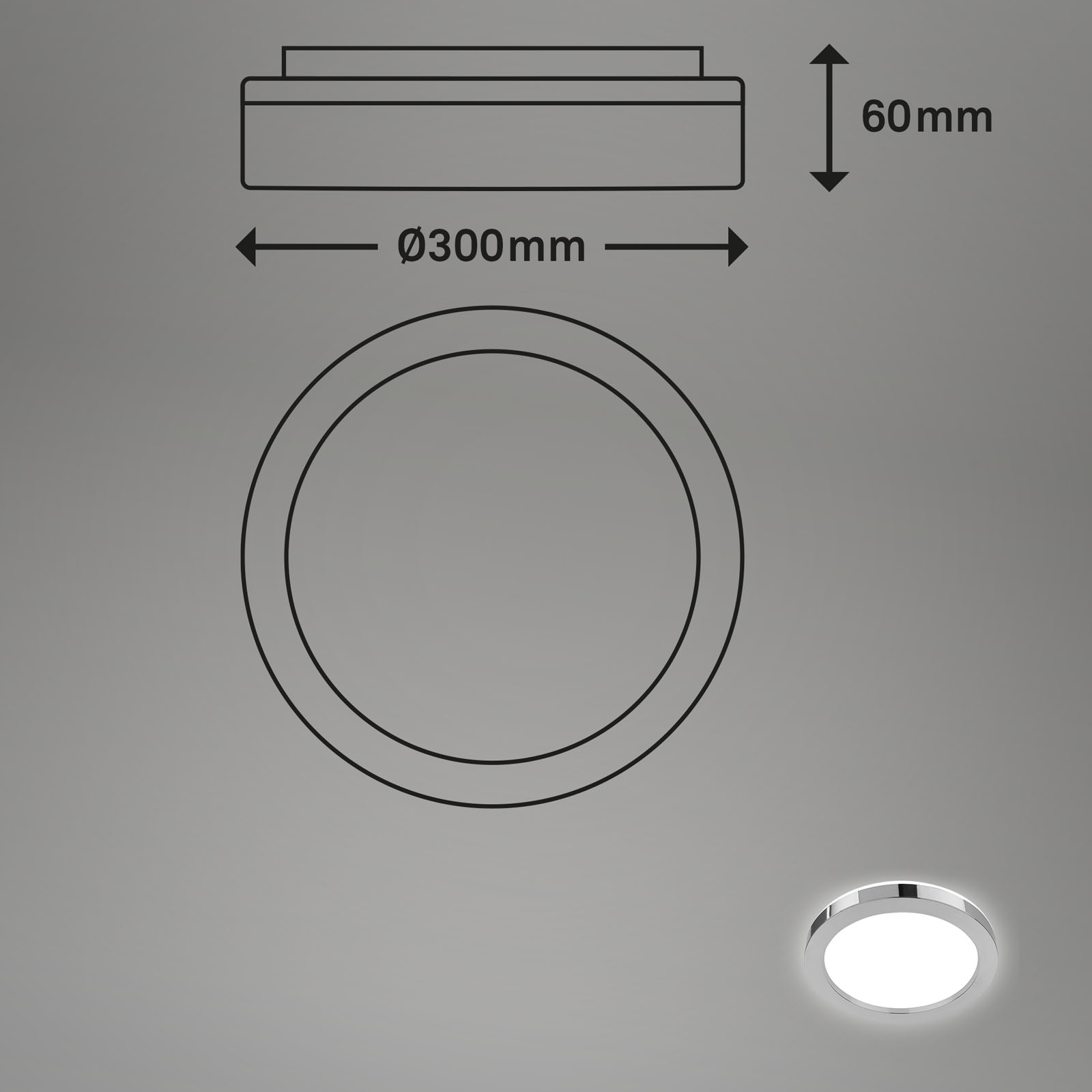 LED Bad-Deckenleuchte Chrom Maßzeichnung