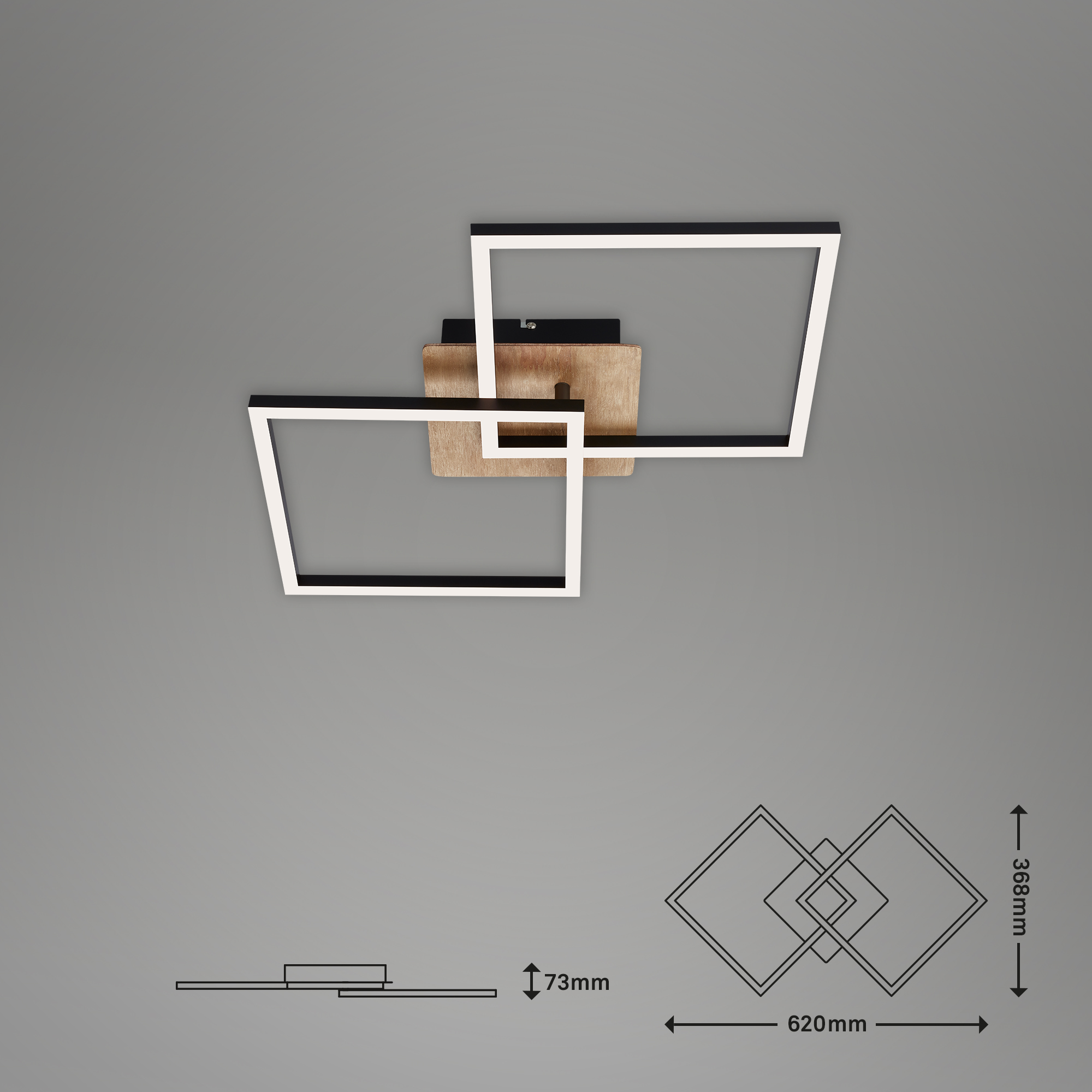 LED Deckenleuchte schwarz Holz LED Maßzeichnung