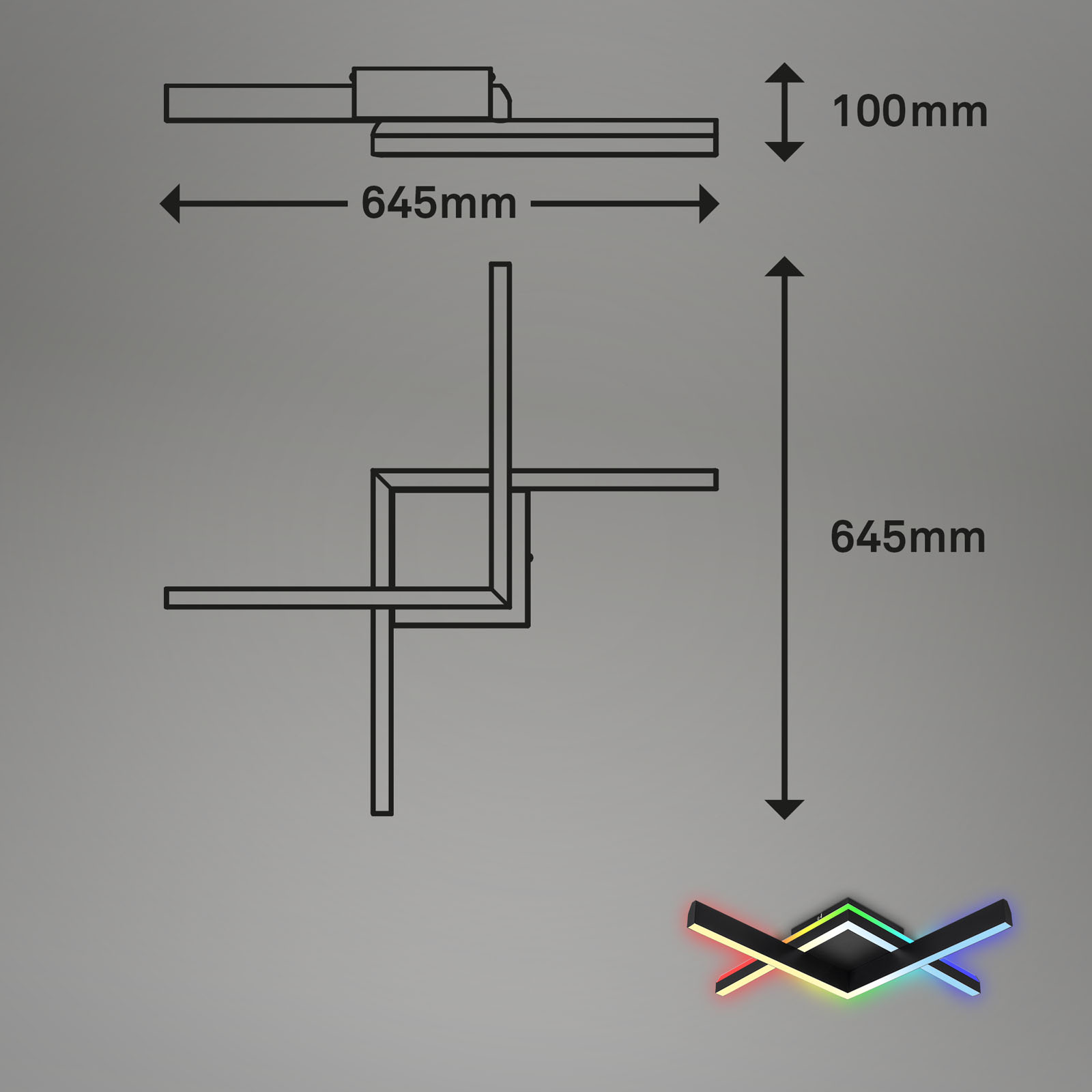 RGB CCT LED Deckenleuchte schwarz Maßzeichnung