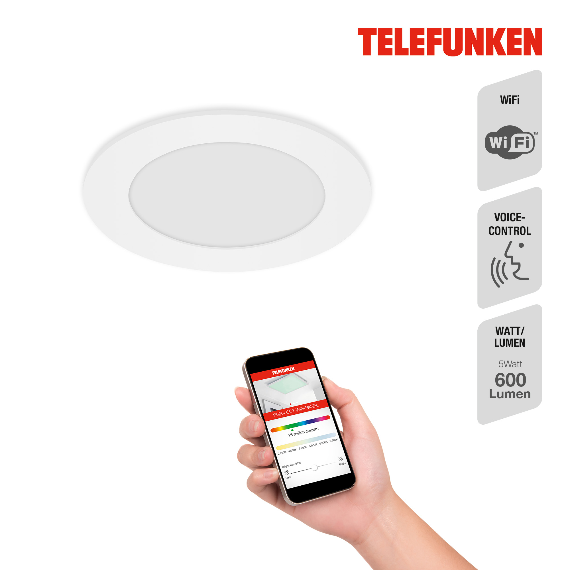 TELEFUNKEN Smart LED Einbauleuchte Weiß