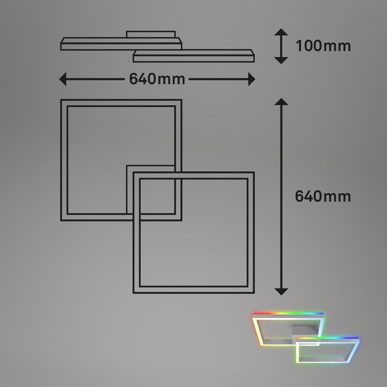 RGB CCT LED Deckenleuchte Aluminiumfarben Maßzeichnung