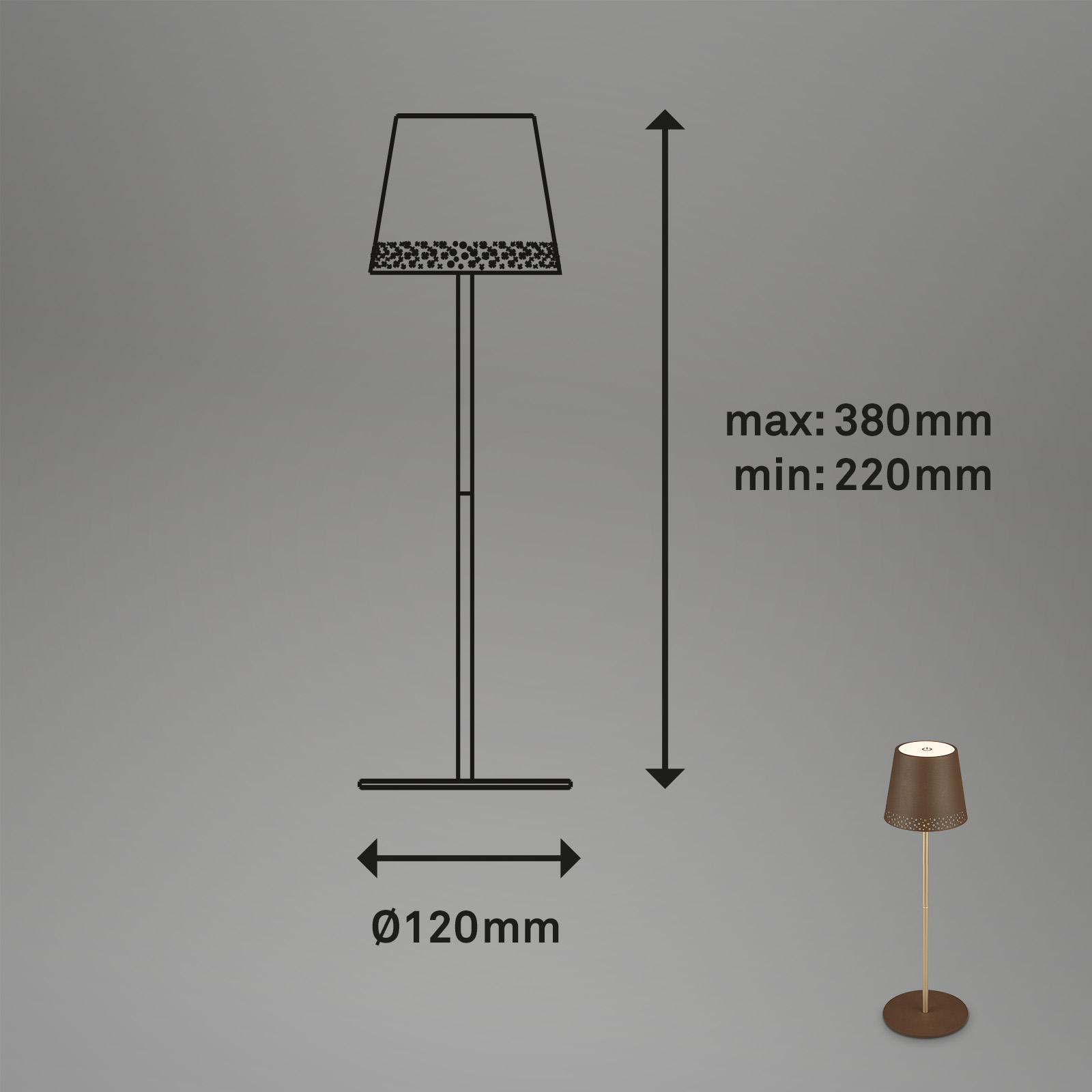 LED Akku-Tischleuchte braun Maße