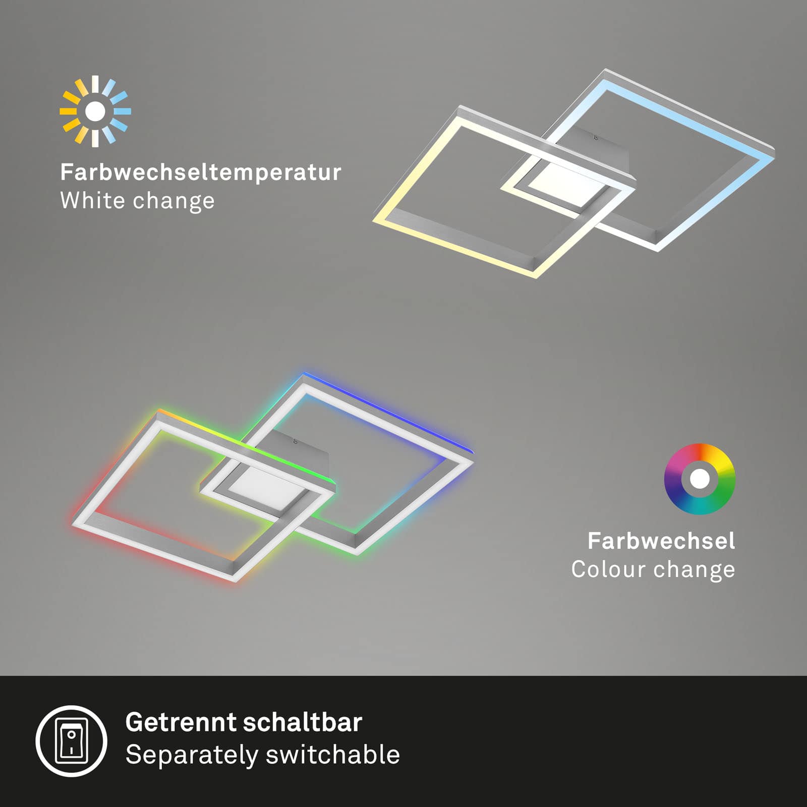 RGB CCT LED Deckenleuchte Schwarz Aluminiumfarbig