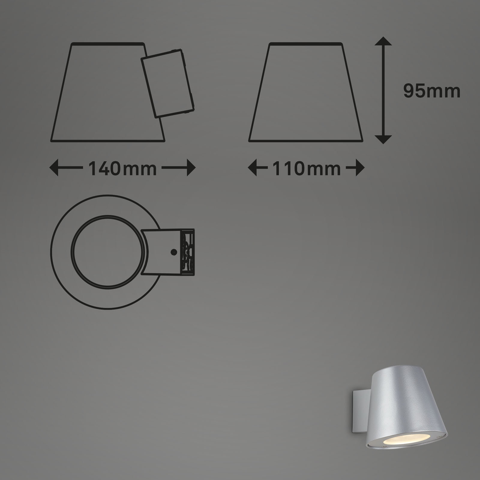 LED Außenleuchte silber Maßzeichnung