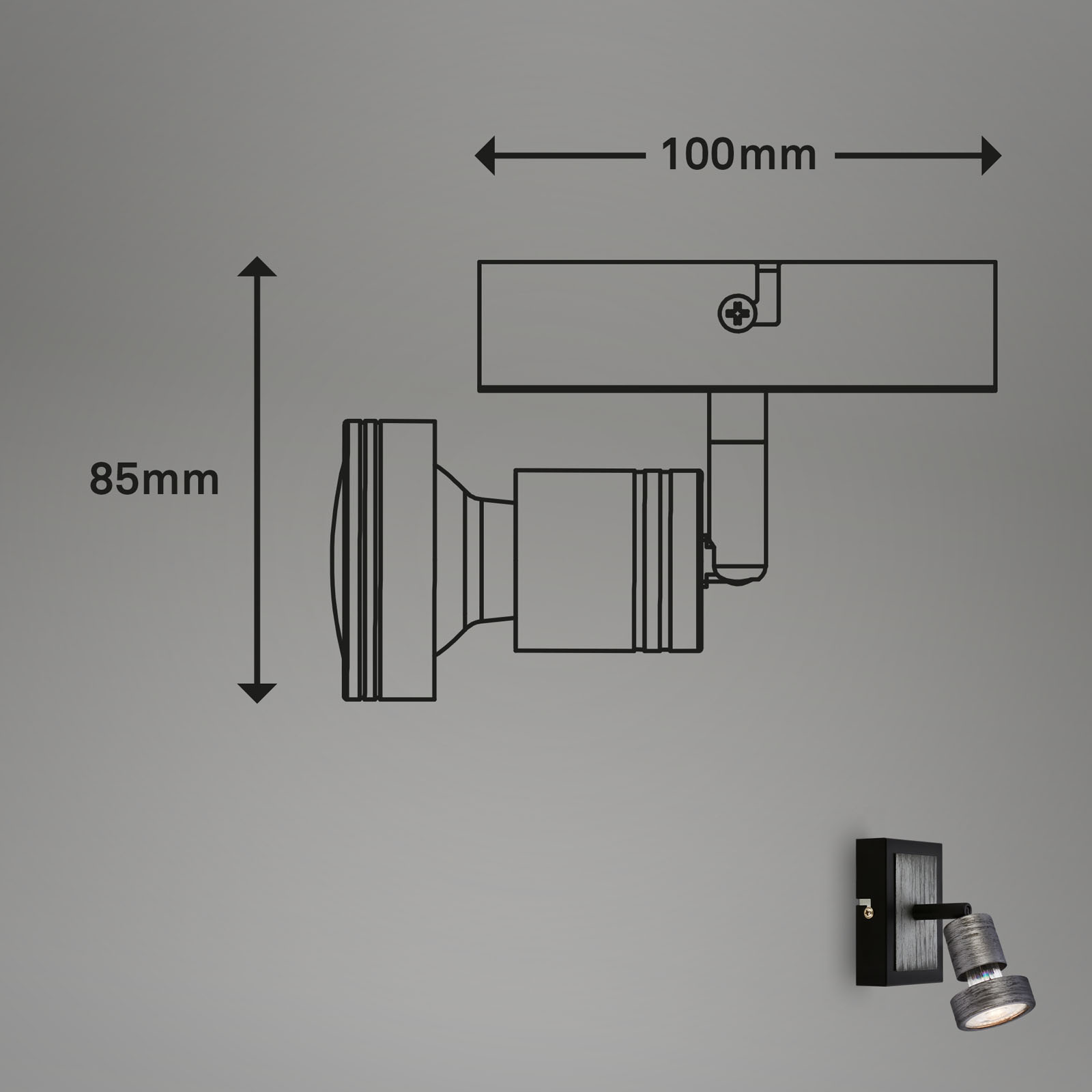 LED Spotleuchte antik-silber LED/GU10 Maßzeichnung