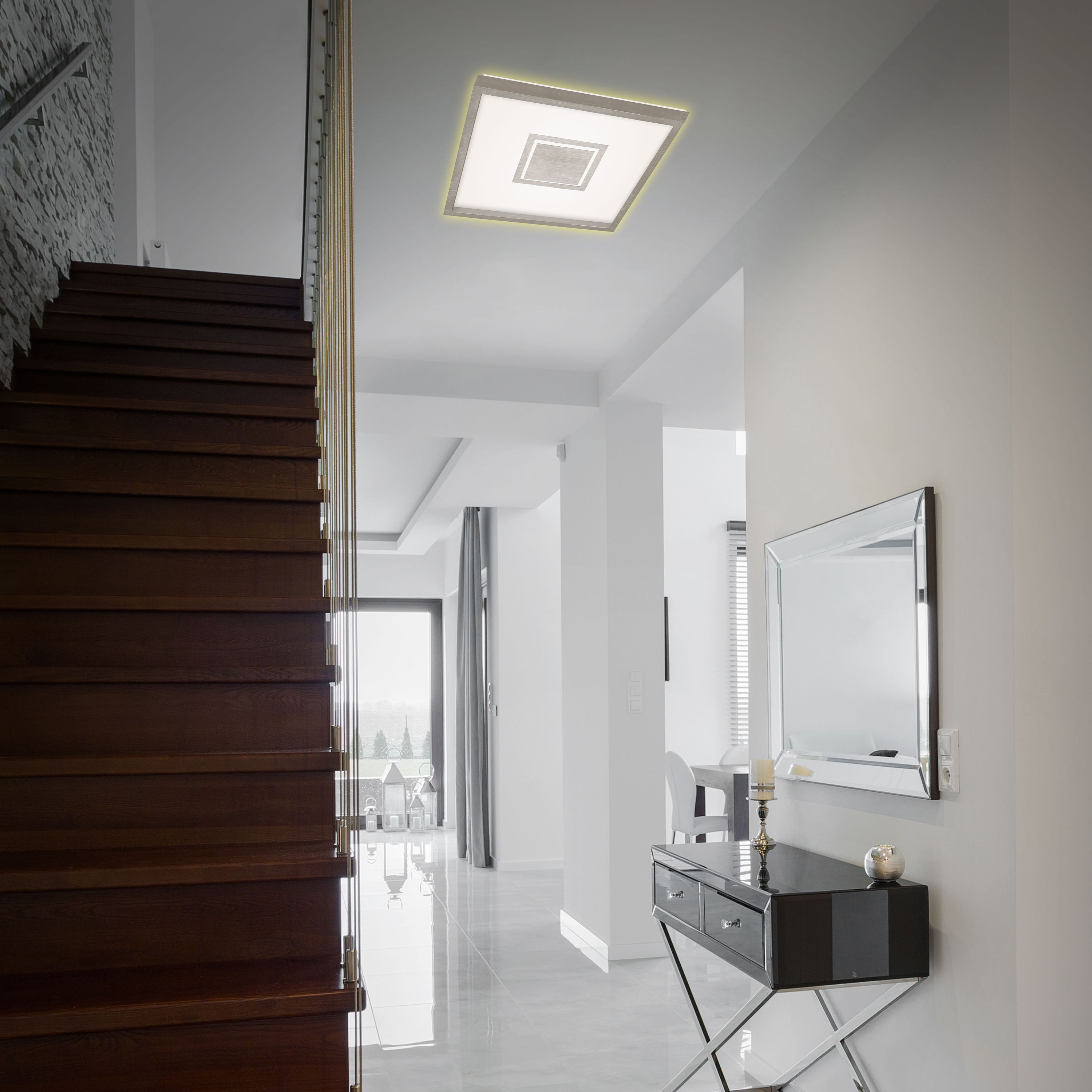 LED Deckenleuchte mit Aufsatzrahmen DekorelementundLED Backlight matt-nickel 1xLED Milieu2