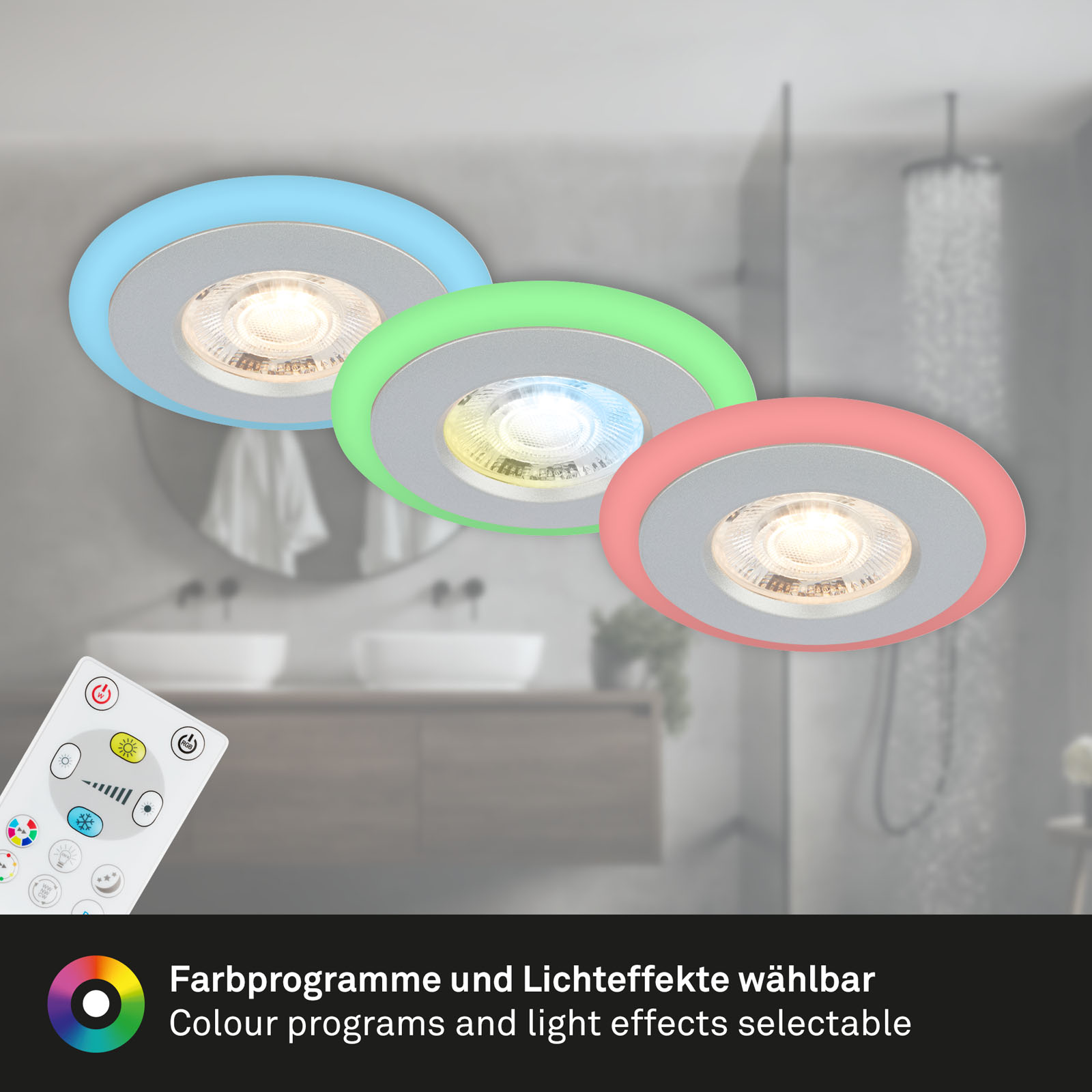 CCT-LED Einbauleuchten-Set,mit RGB chrom-matt