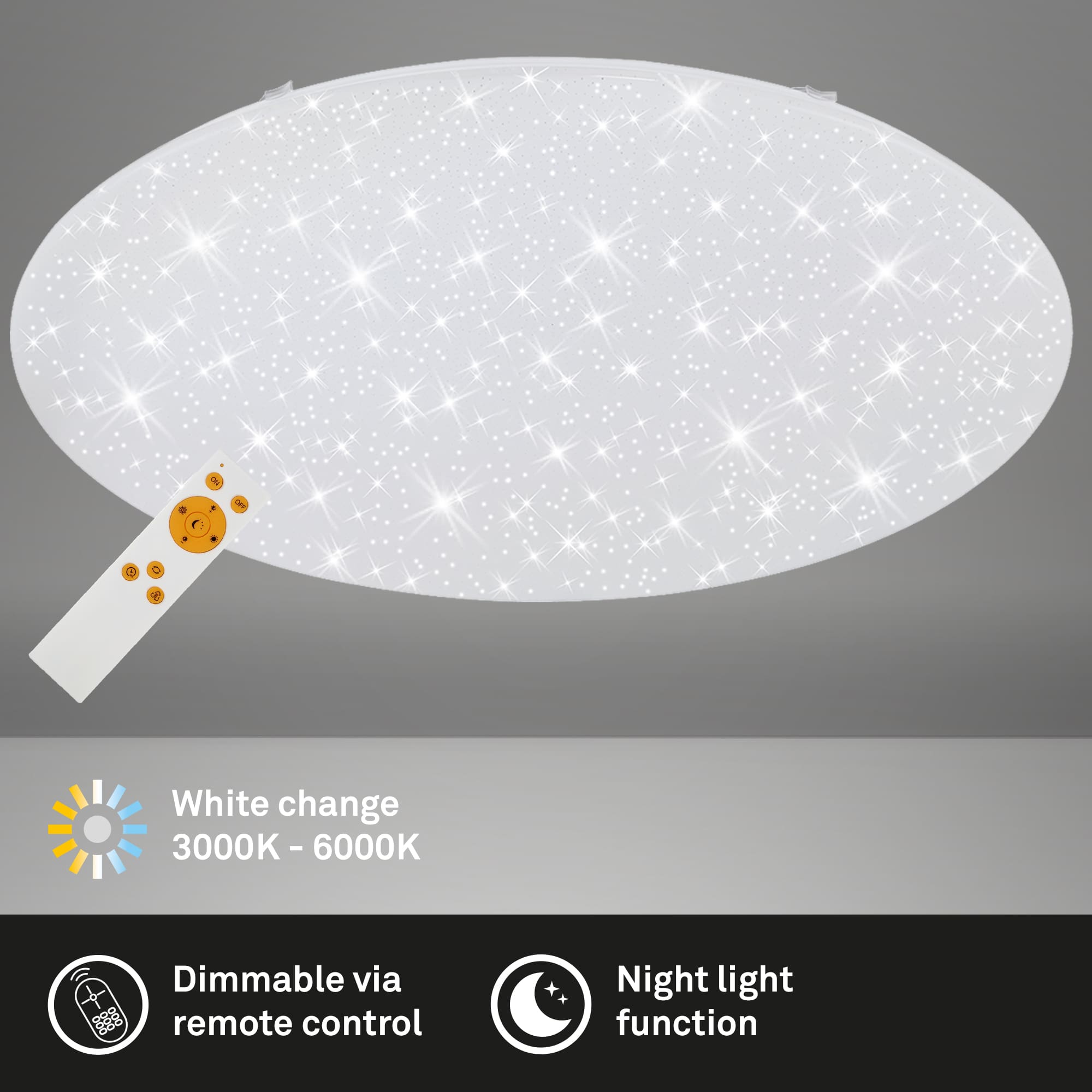 Star sky LED ceiling light, CCT, night light, remote control, dimmable