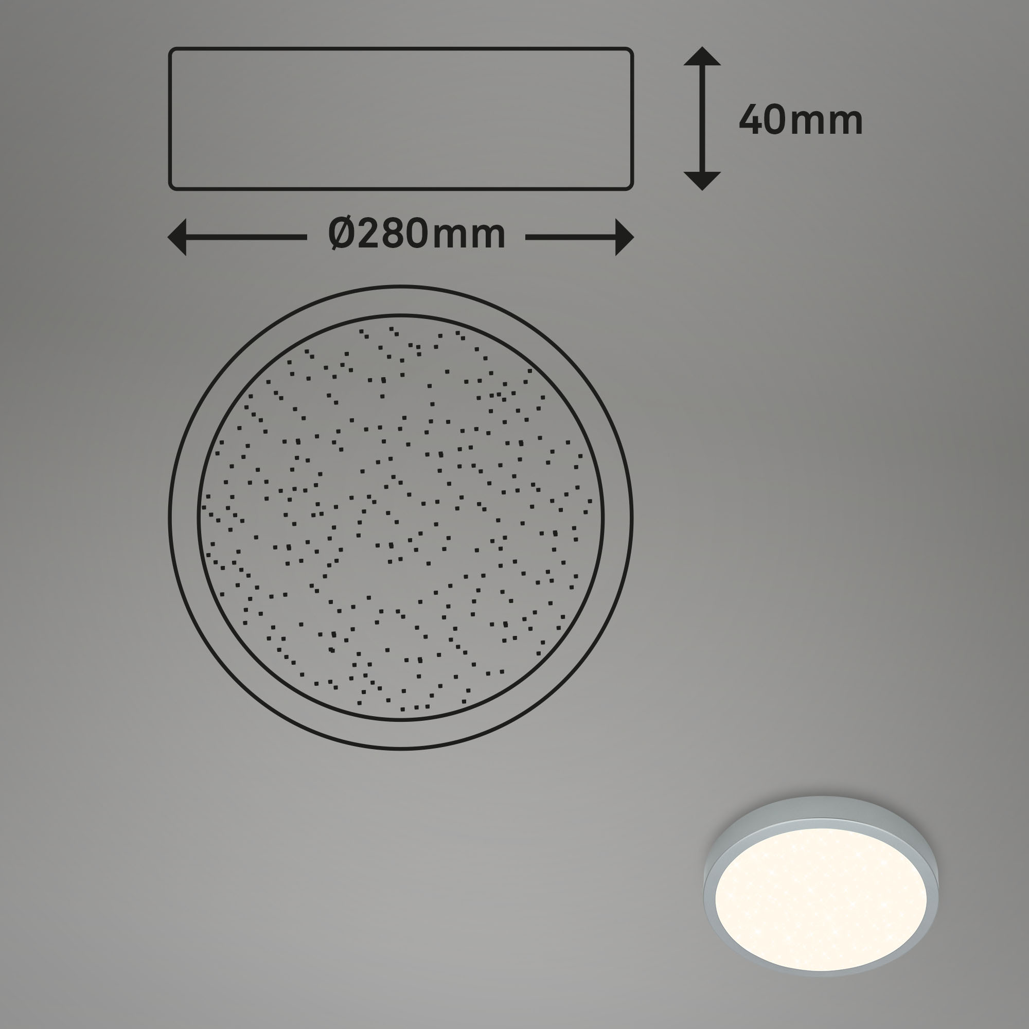 CCT LED Aufbauleuchte silberfarbig LED Maßzeichnung