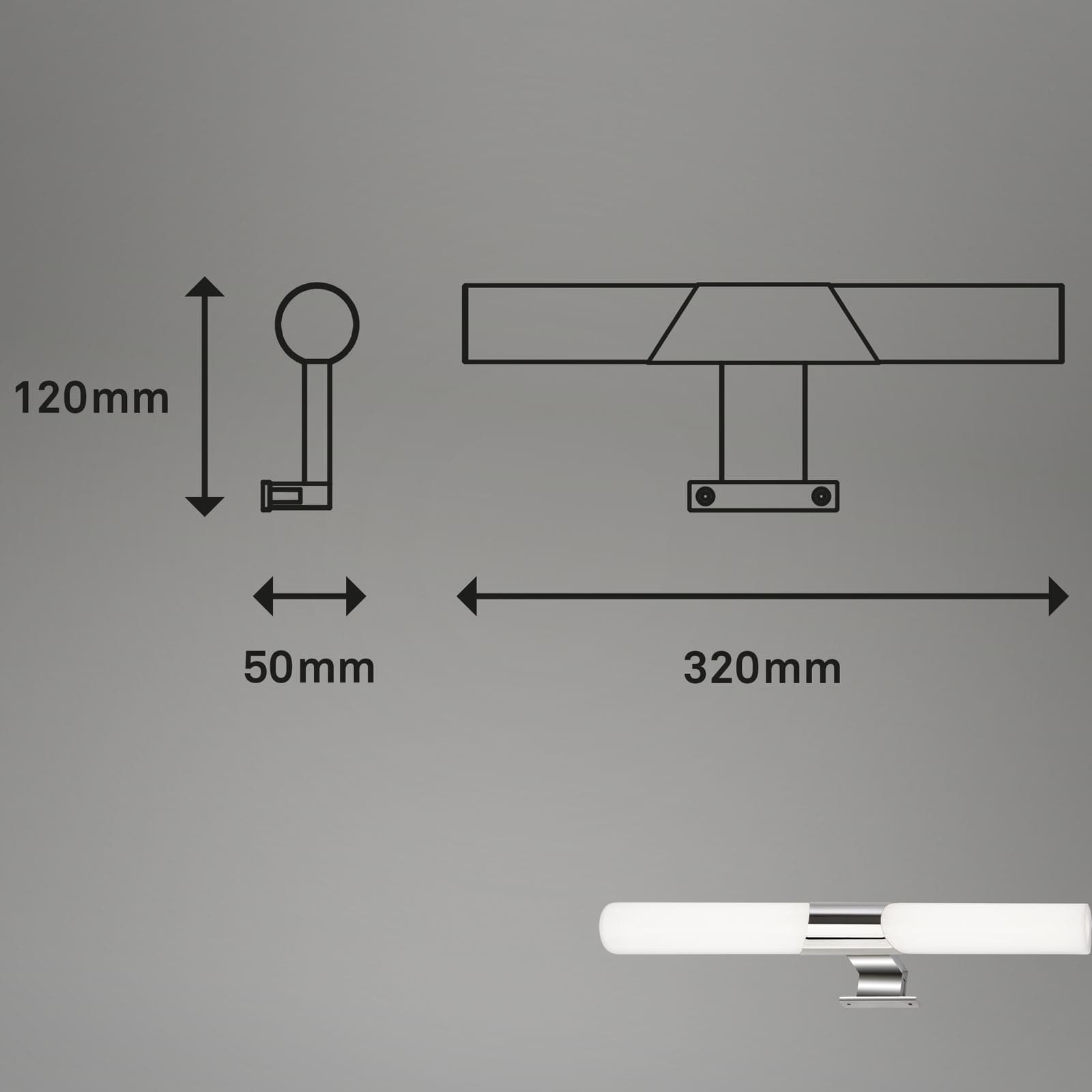 LED Bad-Spiegelleuchte Chrom Maßzeichnung