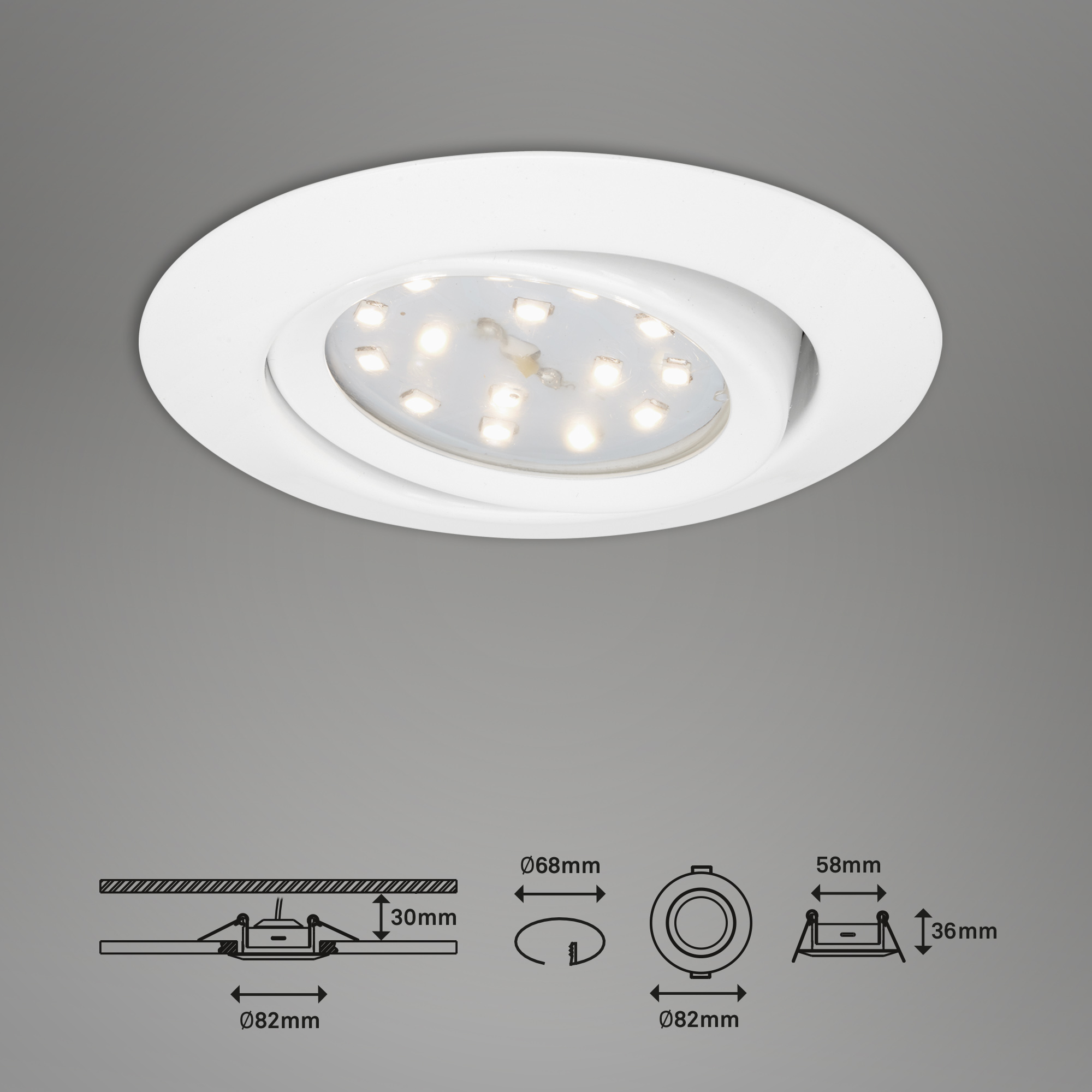 LED Einbauleuchten 3er-Set weiß LED-Modul Maßzeichnung