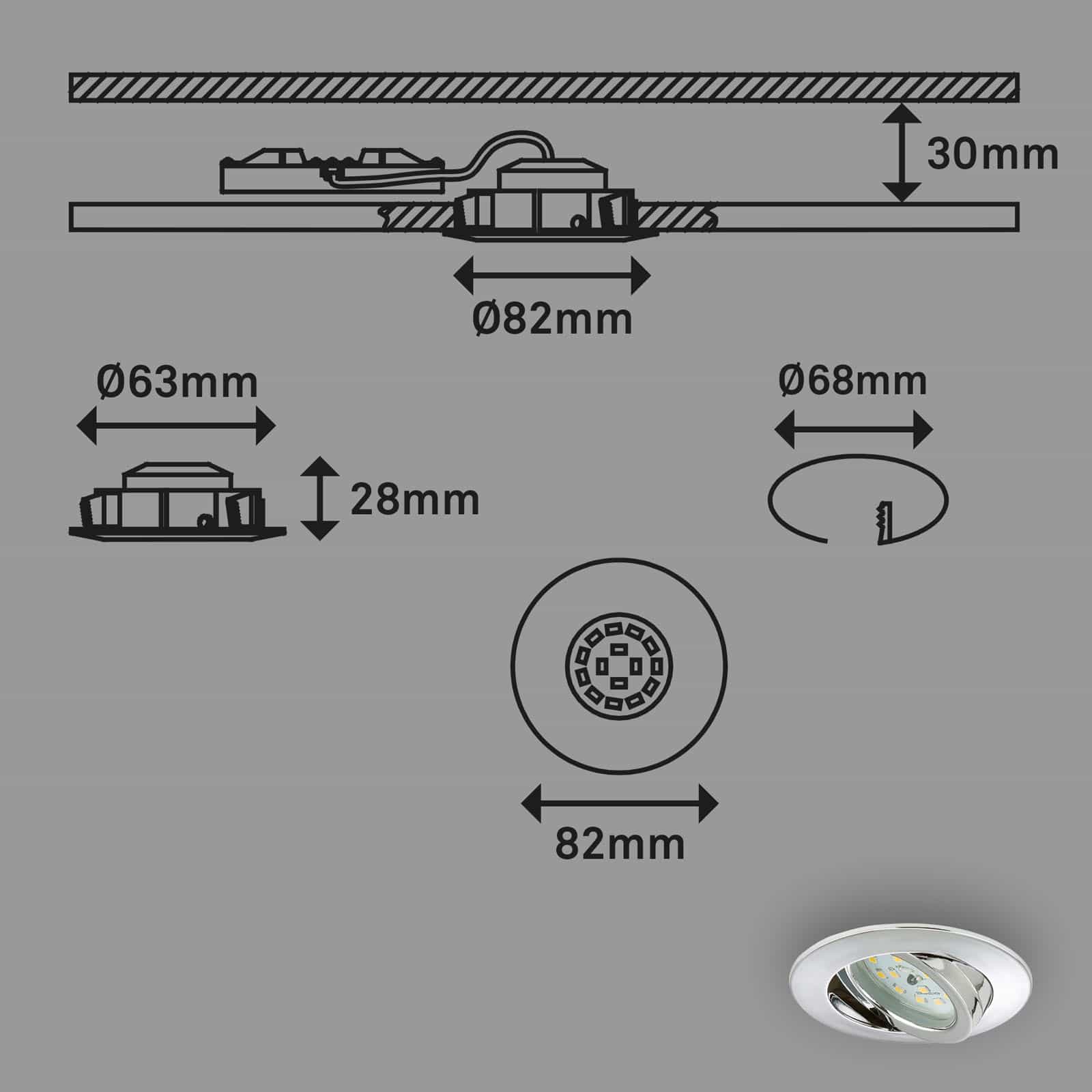 LED Einbauleuchte Chrom Maßzeichnung