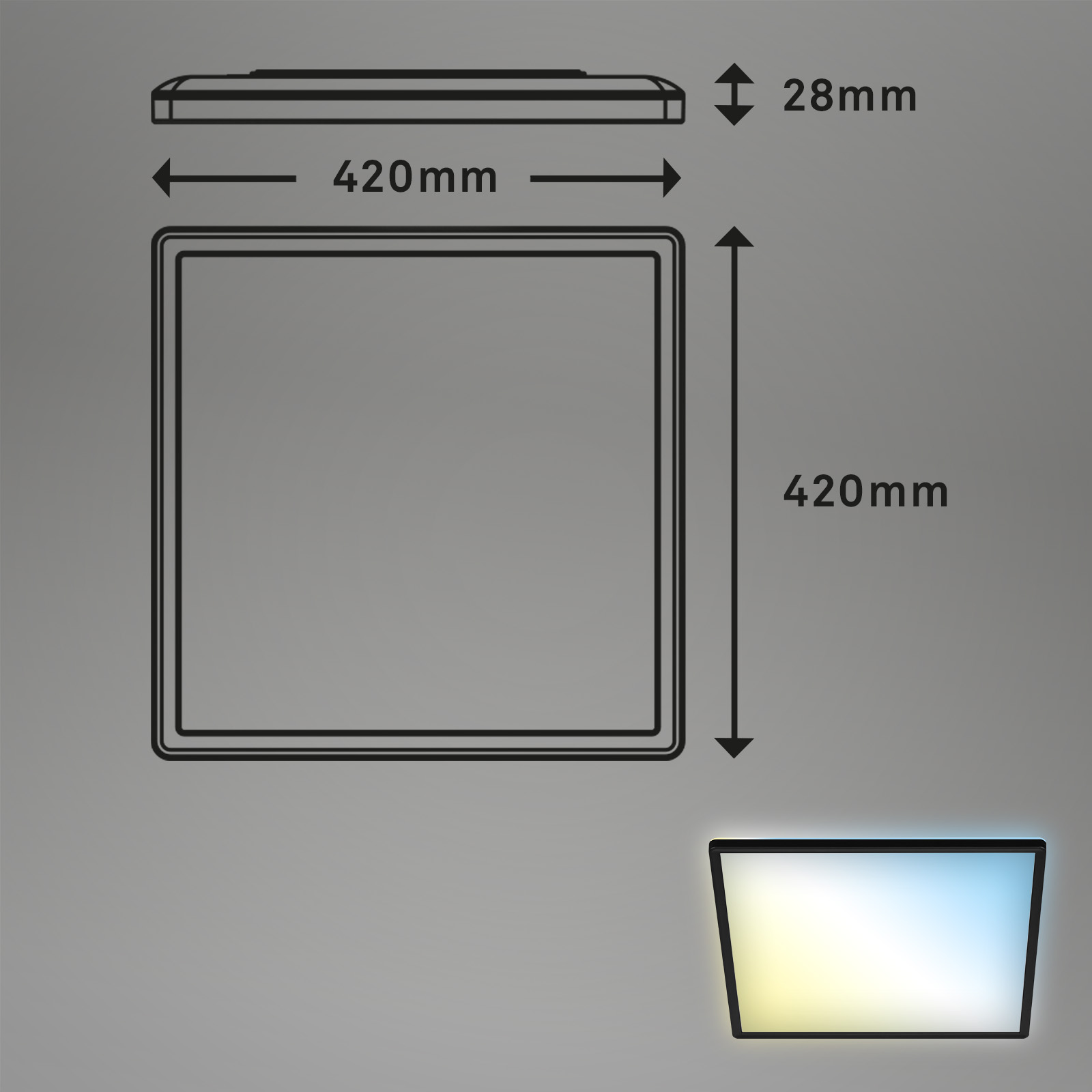 CCT LED Panel Ultraflach schwarz Maße