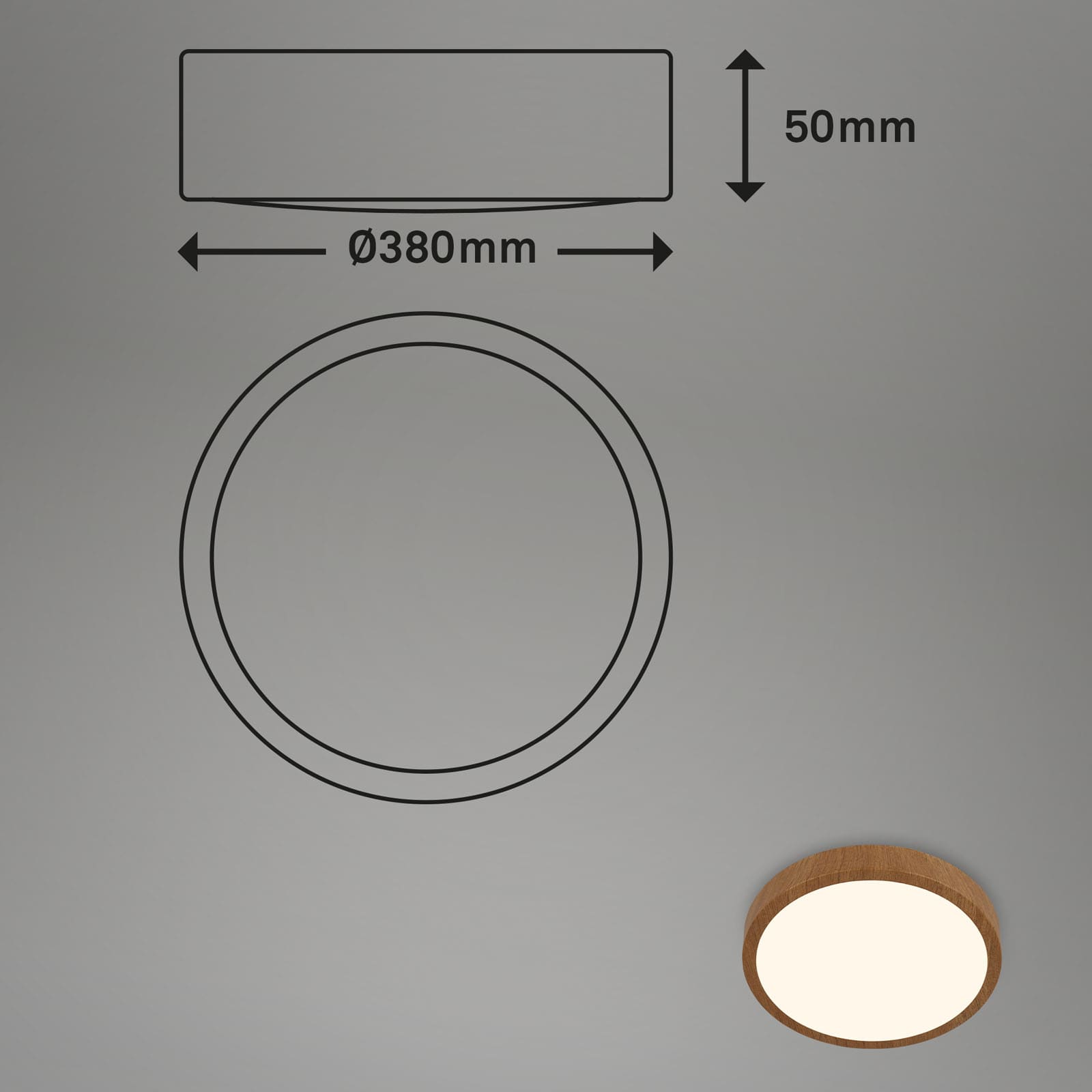 LED Aufbauleuchte holzfarben LED Maßzeichnung