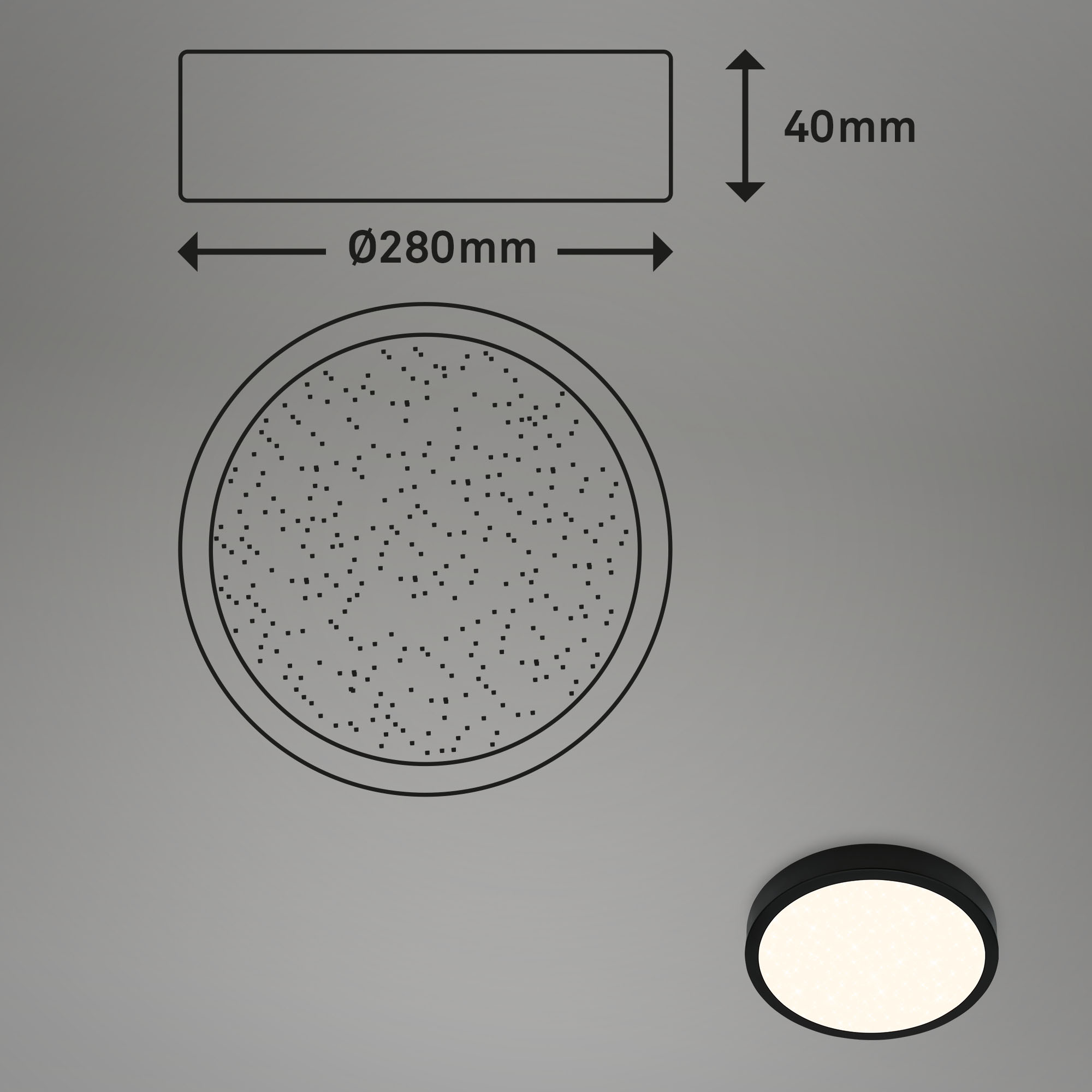 CCT LED Aufbauleuchte schwarz LED Maßzeichnung