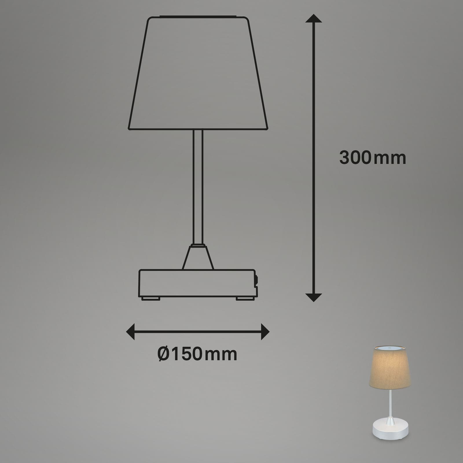 LED Akku Tischleuchte taupe Maßzeichnung