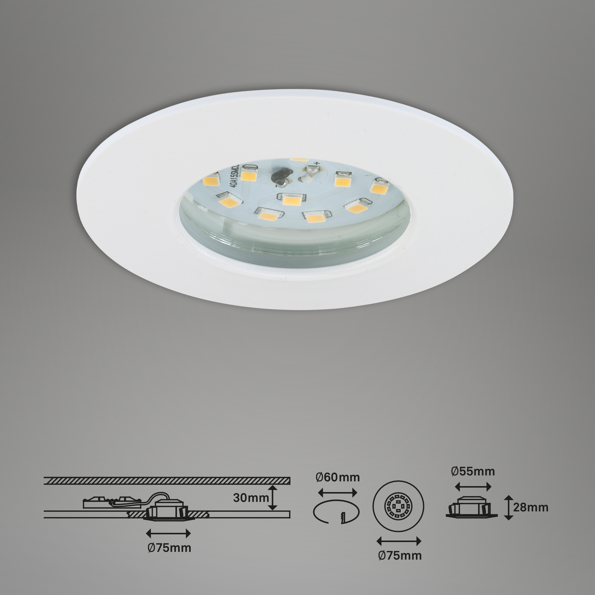 LED Einbauleuchte weiß LEDW IP44 Maßzeichnung