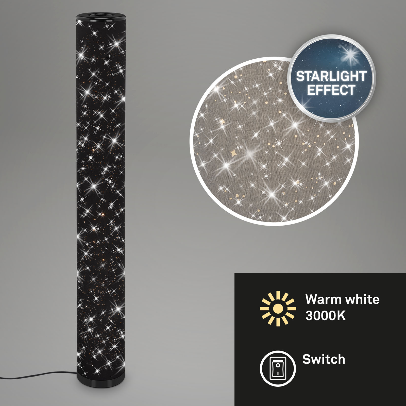 LED Stoff-Stehleuchte mit Sternendekor schwarz LED9 Titelbild