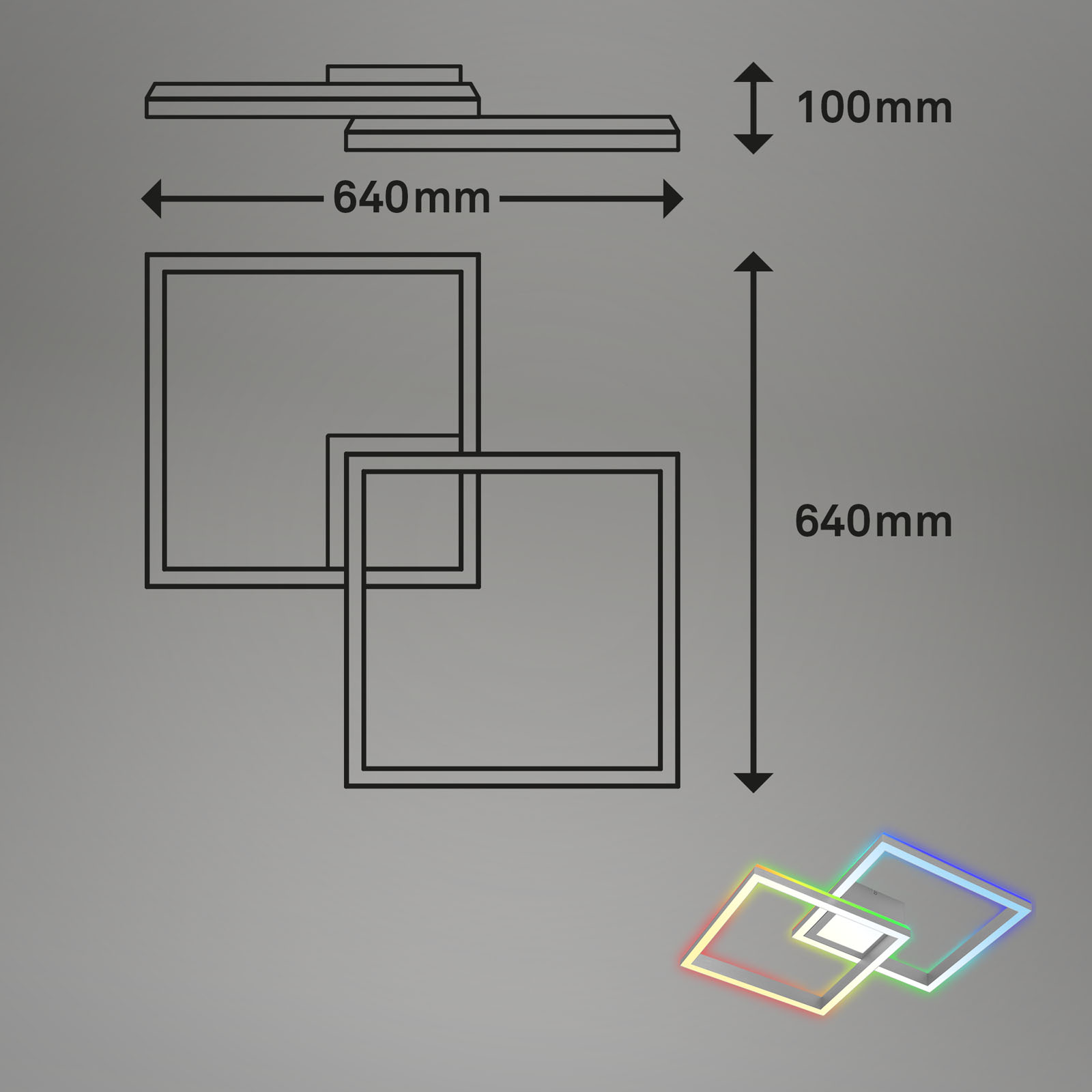 RGB CCT LED Deckenleuchte Schwarz Aluminiumfarbig Maßzeichnung