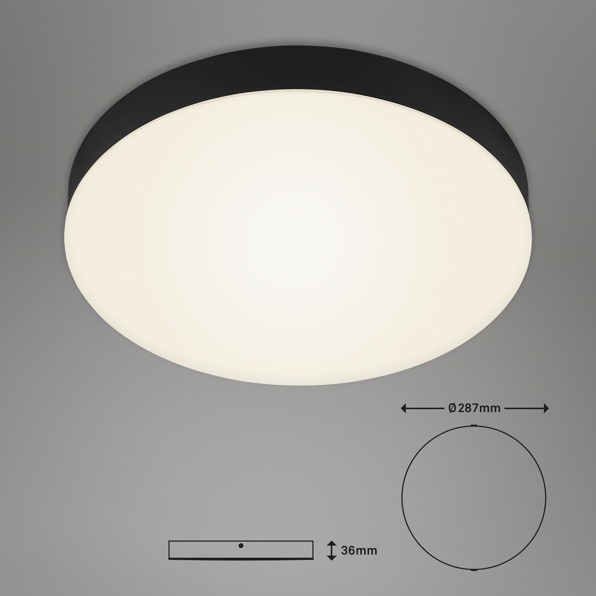 Rahmenlose LED Aufbauleuchte schwarz LED-Platine Maßzeichnung