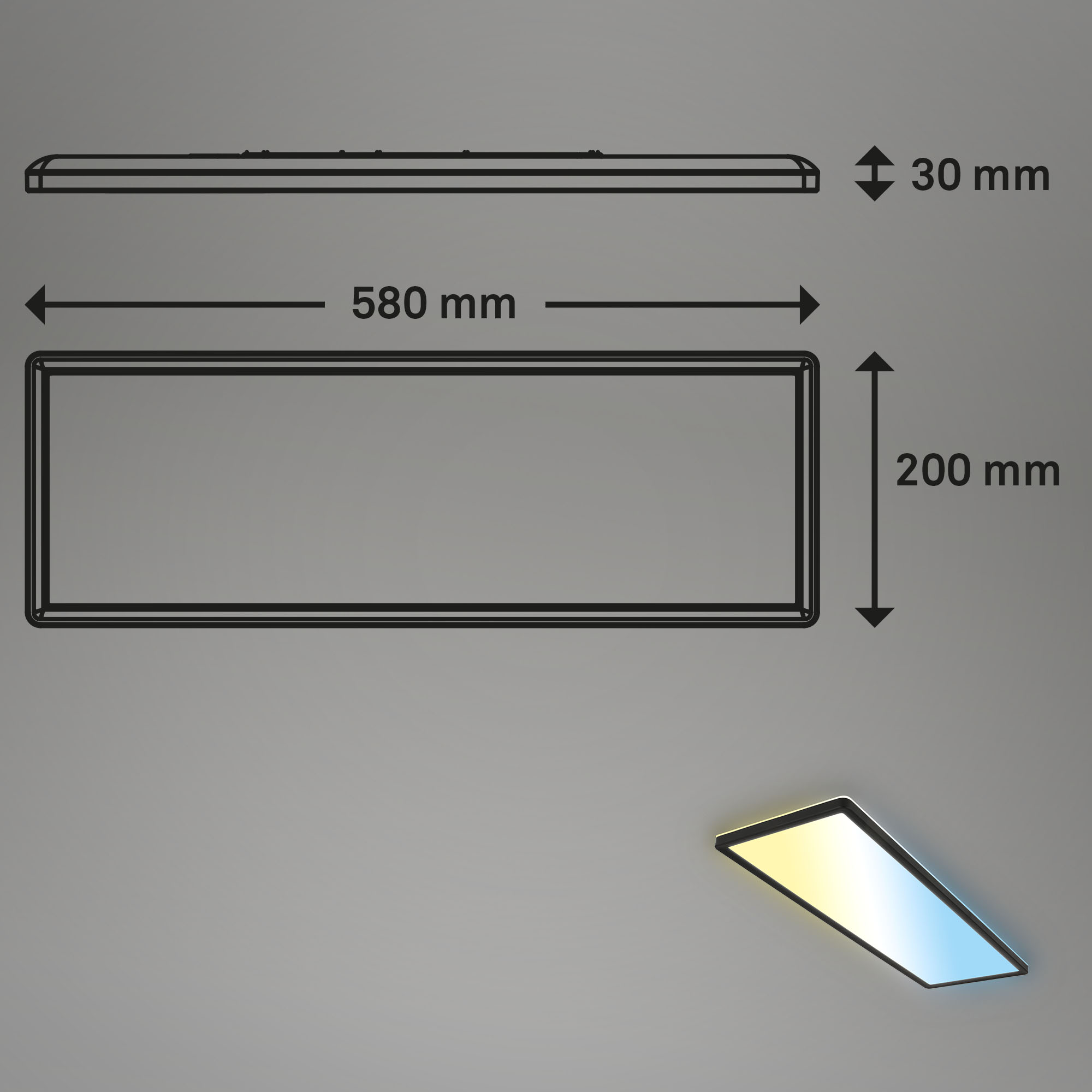 Ultraflaches CCT LED Panel schwarz Maße