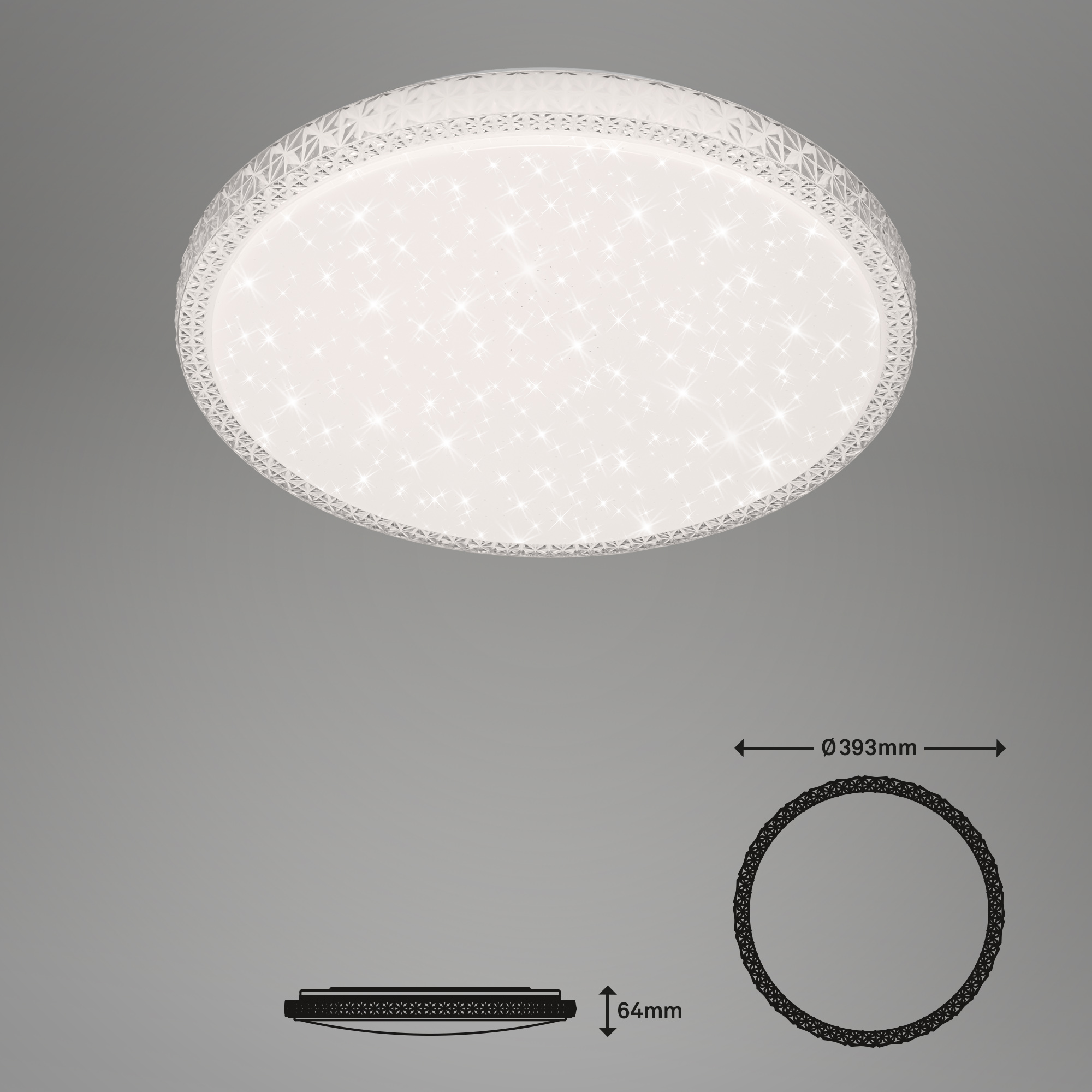 Kristall CCT LED Deckenleuchte mit Starlight-Effekt weiß-transparent LED-Platine 2 Maßzeichnung